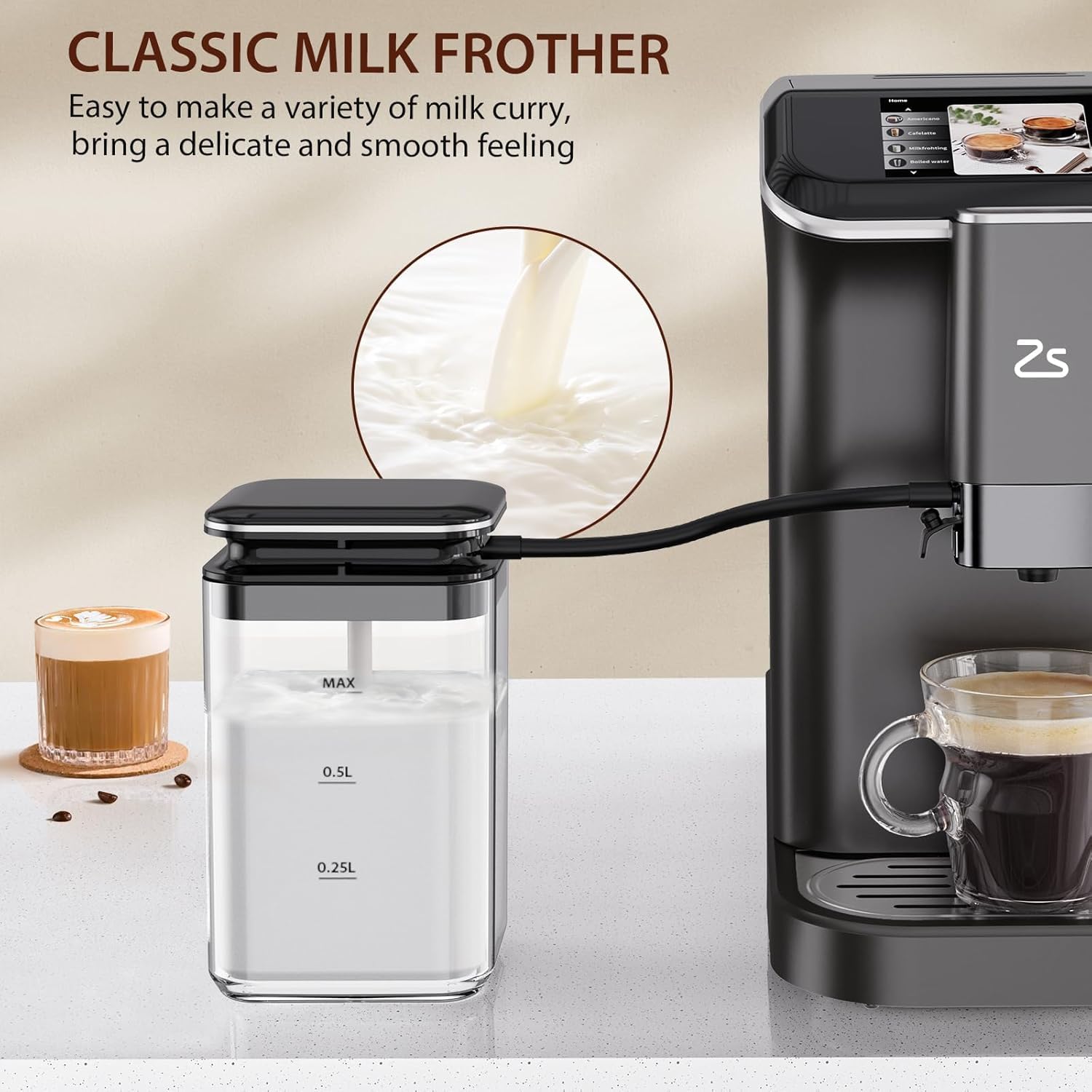 **Automatic Espresso Machine with Milk Frother - 20 Bar Pressure, Adjustable Grind (1-15), Built-In Coffee Bean Grinder, TFT Touch Screen - Black (Perfect for Home Baristas & Coffee Lovers)**