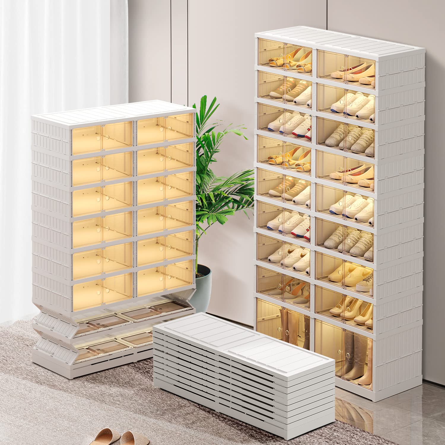 9-Tier Foldable Plastic Shoe Rack Organizer for Closet - 36 Pair Stackable Shoe Shelf with Door - Space Saving Storage Solution for Bedroom, Entryway & Dorm - Easy Assembly, Large Capacity