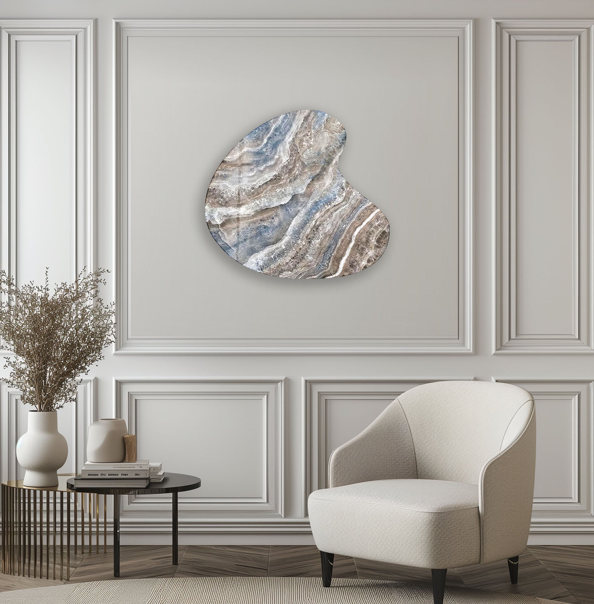 Blue Marble Decorative Irregular Glass Wall Art - Modern Abstract Home Decor for Living Room, Bedroom & Office - Handmade Unique Glass Mosaic Art Piece