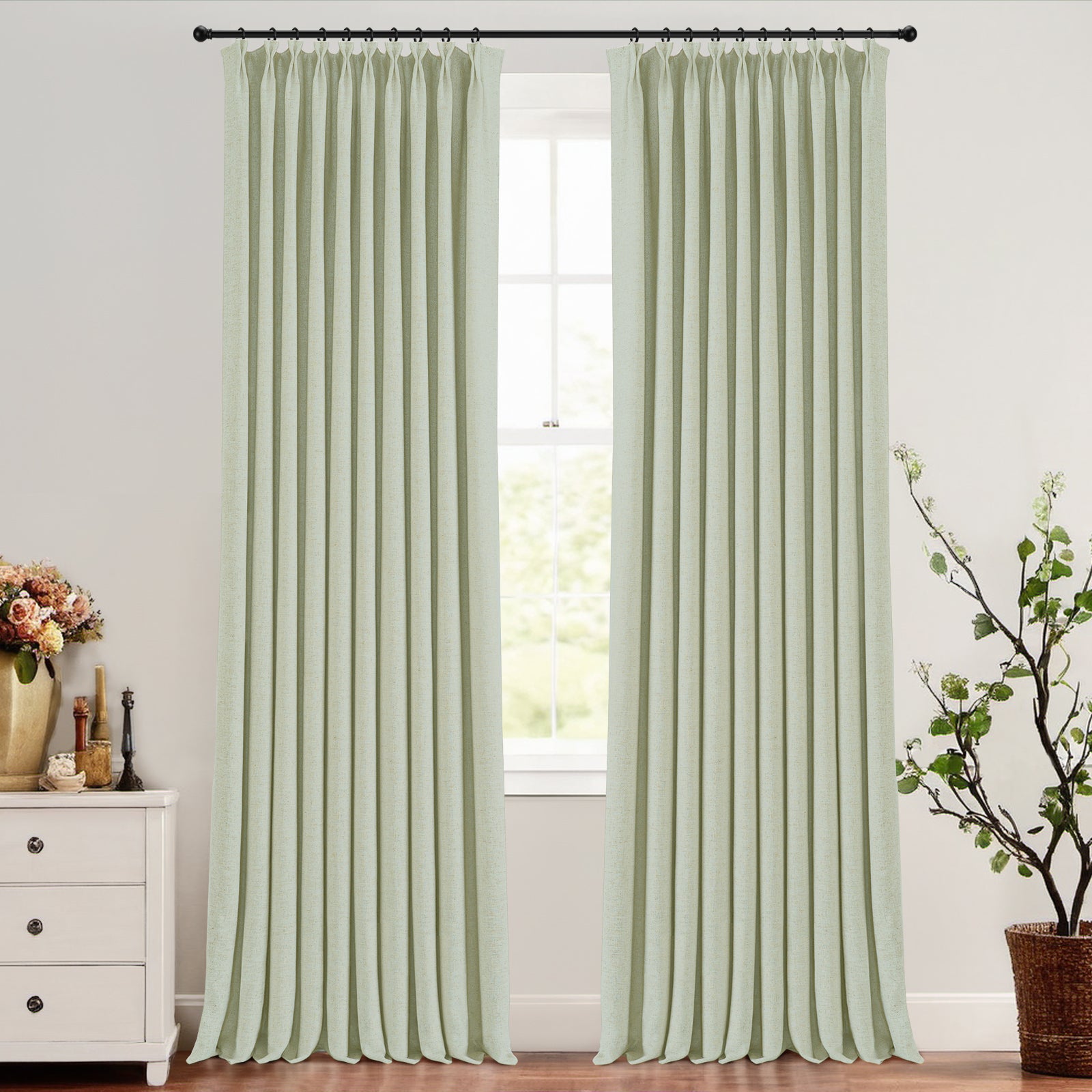 Blackout Curtains for Bedroom - Sand Beige & Ron Cotton Pleated Drapes | Thermal Insulated Noise Reducing Window Treatments for Living Room & Nursery | Modern Sleek Custom Design