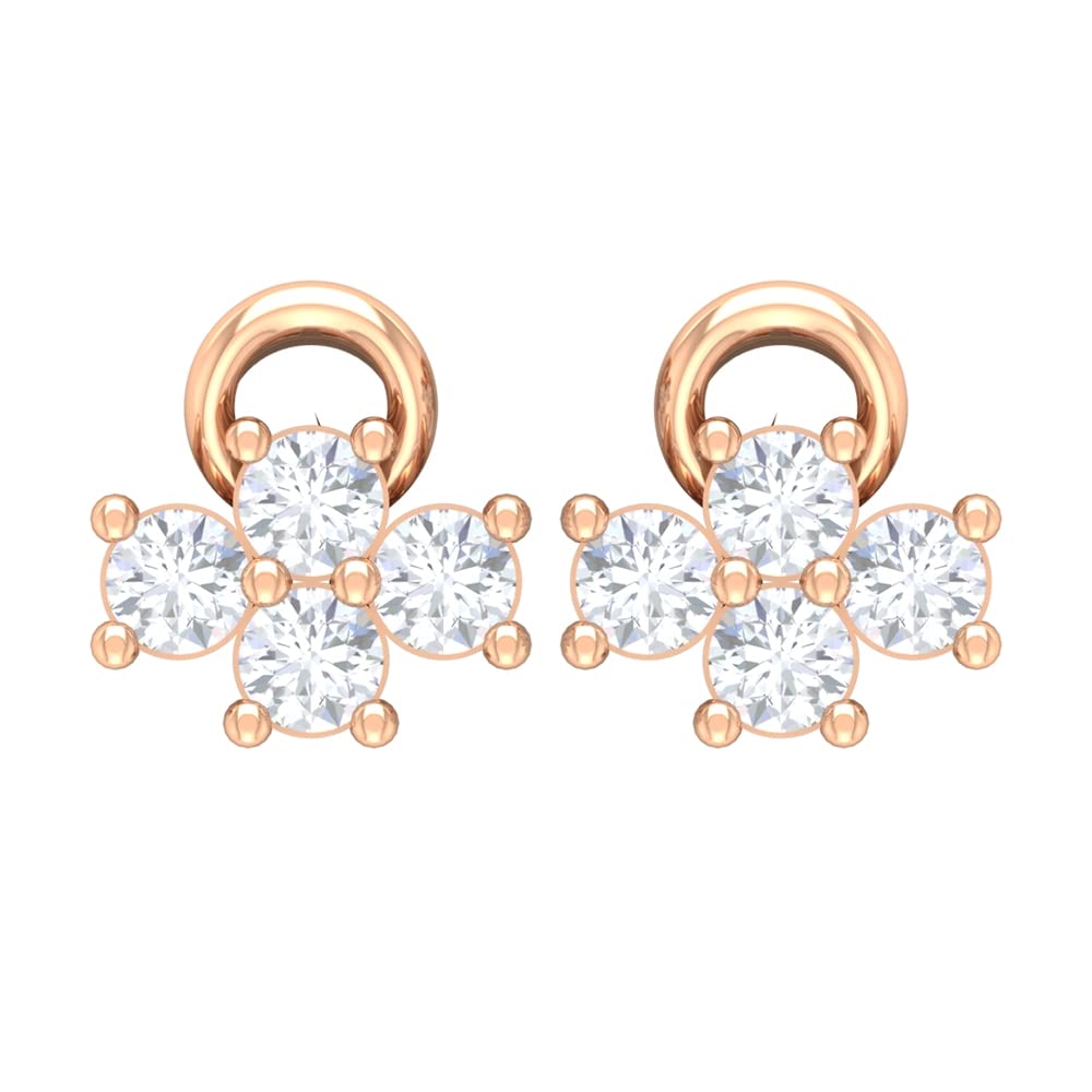 1/4 CT Diamond Gold Stud Earrings for Women - 14K Solid Gold Floral Stud Earrings - Modern Minimalist Jewelry for Everyday Wear, Gifts & Special Occasions