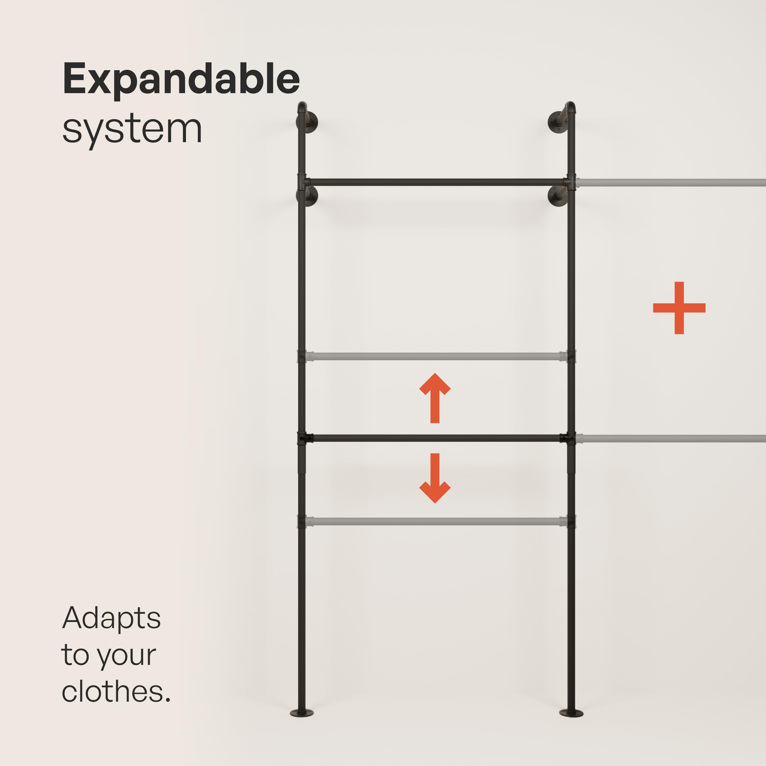 Heavy Duty Pamo Industrial Pipe Clothing Rack - 880 lbs Capacity Wall Mounted Garment Rack for Walk-In Closet & Wardrobe Organization | Perfect for Home, Laundry Room & Commercial Use
