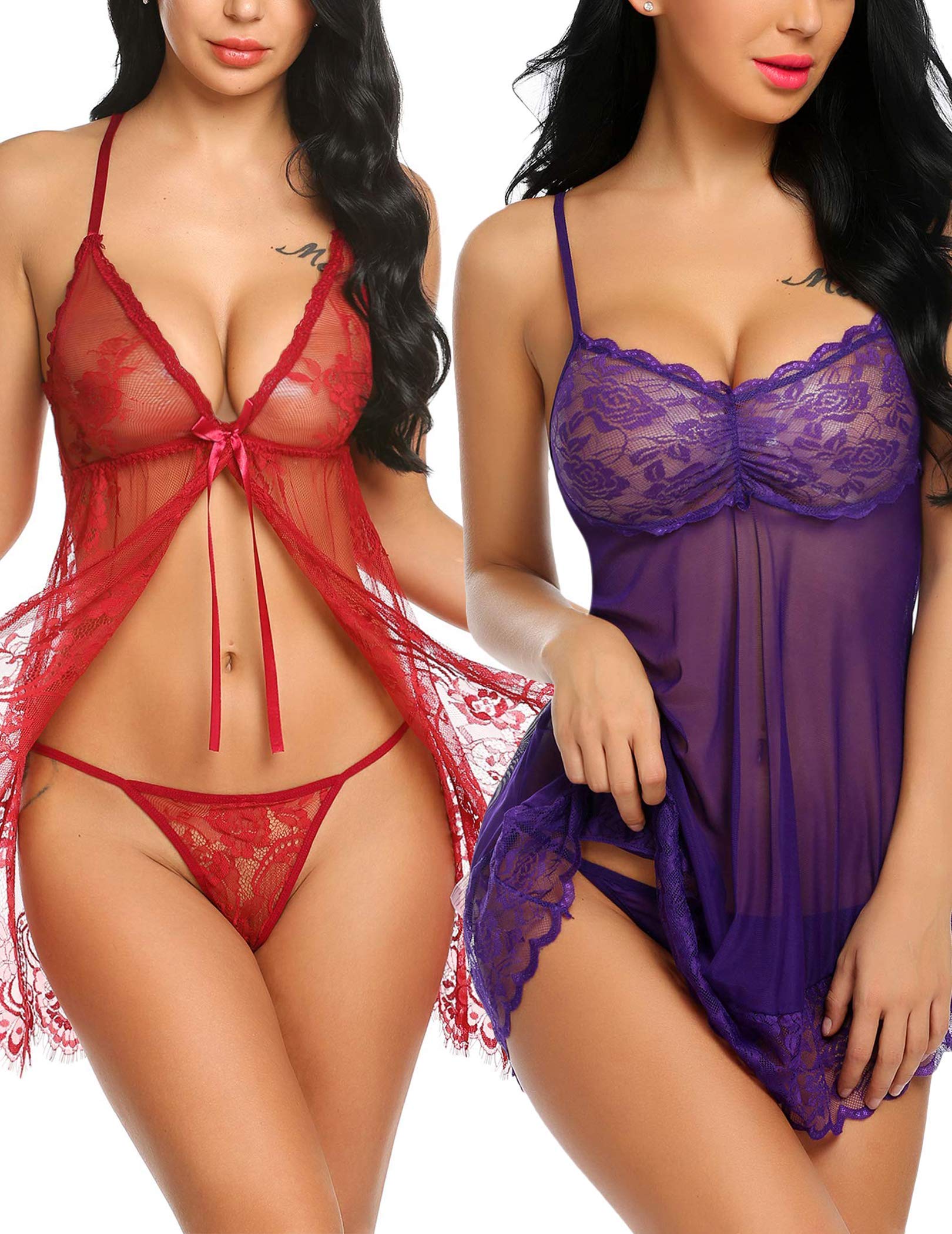 **Avidlove Sexy Babydoll Lingerie for Women - Sheer Lace Chemise with G-String Panty - Medium Size - Perfect for Valentine's Day & Romantic Nights**