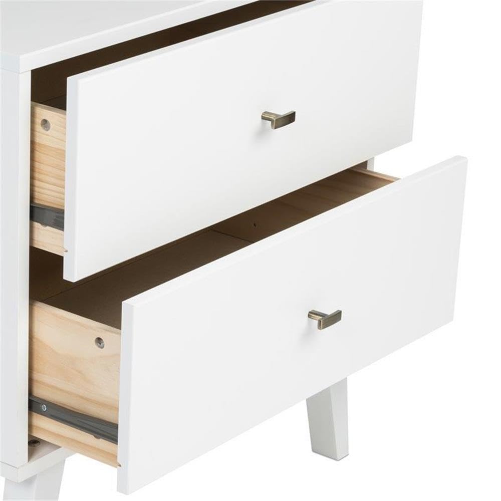 Mid Century Modern Nightstand Set of 2 - White 2-Drawer Tall Bedside Table for Bedroom, Living Room & Guest Room - Home Square Furniture