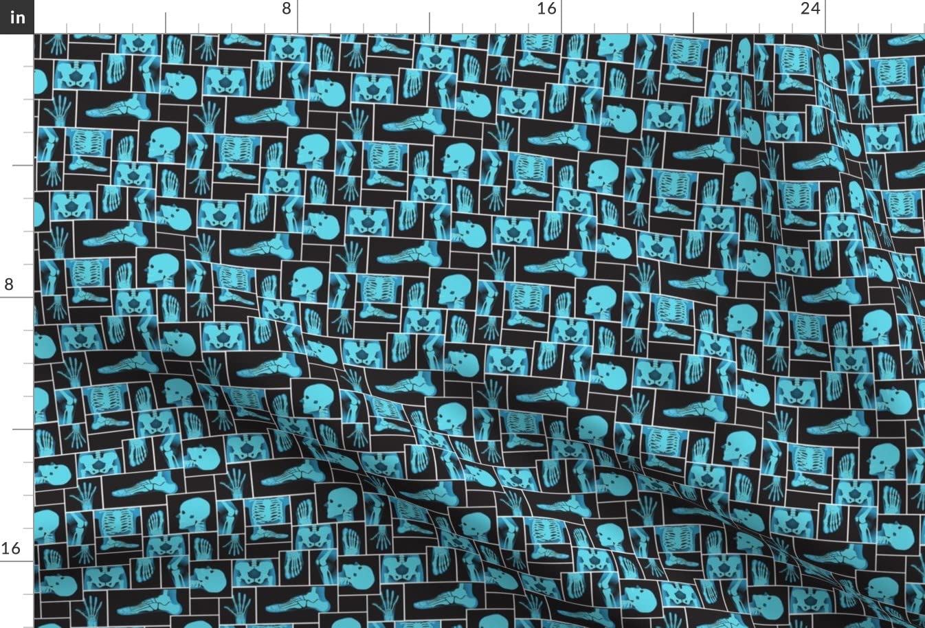 Hip Bone Blue Black Skeleton Bones X-Ray Print Satin Fabric by The Yard - Halloween Doctor Medical Costume Material, Sewing Lining for Apparel, Fashion Blankets & Home Decor