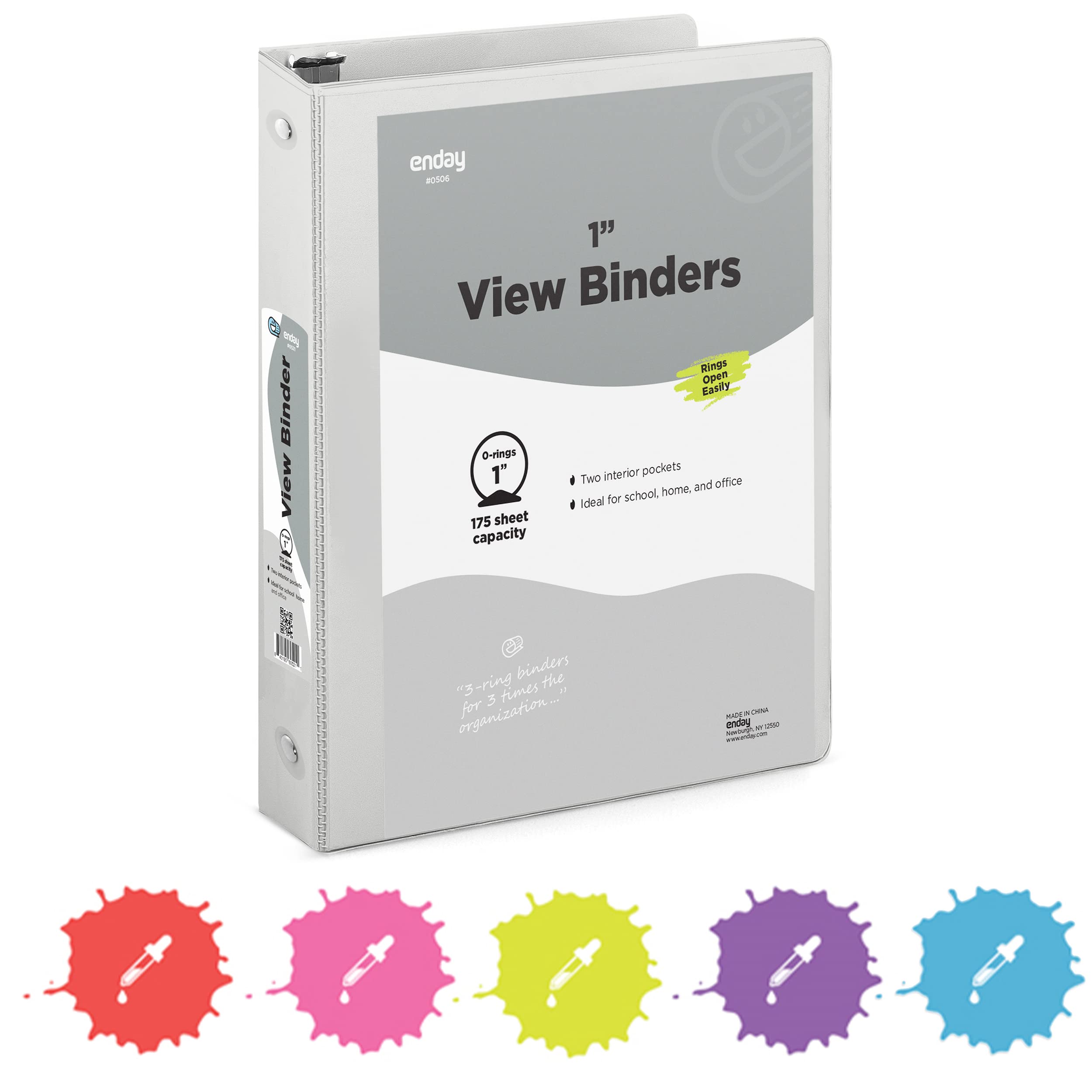 1 Inch 3 Ring Binder with Clear View Cover - 2 Inside Pockets, Durable Grey Binder for School, Office & Home Organization - Perfect for Notes, Documents & Presentations by Enday