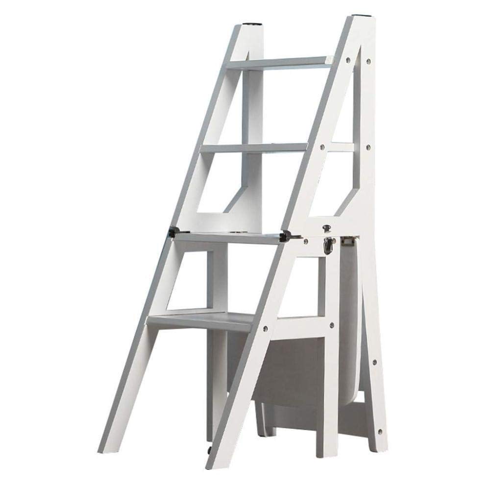 4-Step Folding Wooden Stool - Indoor Ladder Chair, Kitchen Step Stool, Multifunctional Shelf for Flowers/Shoe Bench - Perfect for Home, Kitchen, Bathroom & Storage Organization