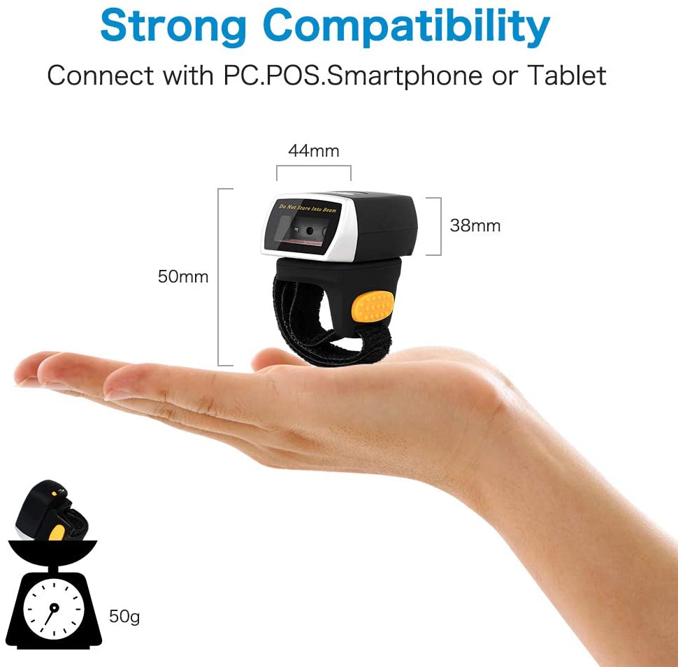 NT R2 2D Finger Barcode Scanner - Fast & Accurate Wireless Bluetooth Barcode Reader for Retail, Warehouse & Inventory Management - Perfect for Small Businesses & Mobile POS Systems