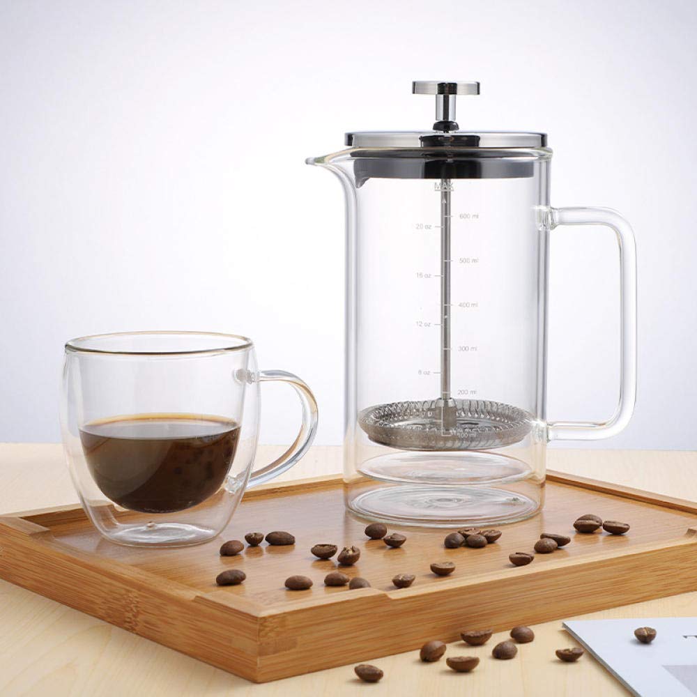 Double Wall Heat-Resistant Glass French Press Coffee Maker - 600ML Hand Press Filter for Rich Brewing - Perfect for Home, Office & Camping Coffee Lovers