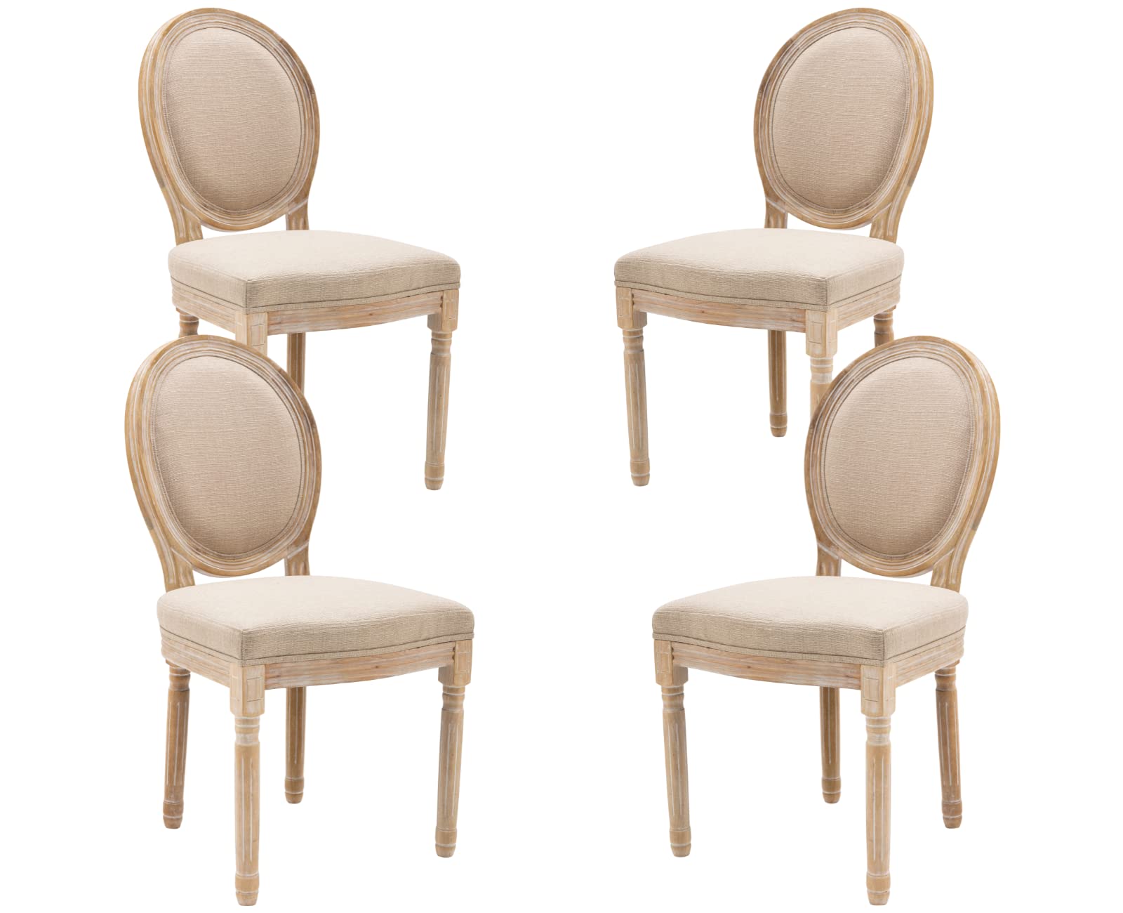 CIMOTA 4-Piece Farmhouse Dining Chairs Set - Vintage French Upholstered Round Back Distressed Wood Mid Century Kitchen & Restaurant Side Chairs in Beige | Perfect for Farmhouse, Cottage & Rustic Home Decor