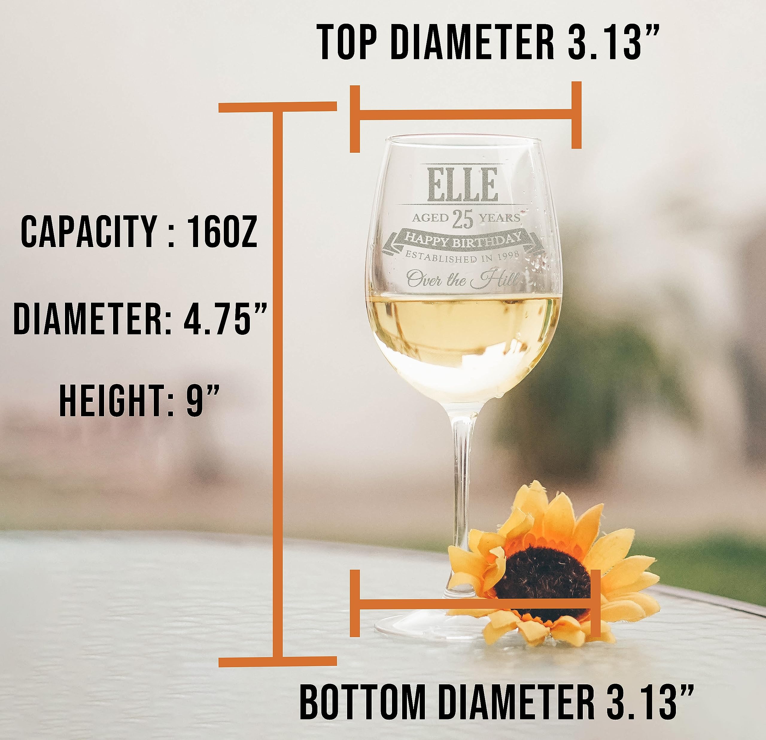 Personalized Engraved 16oz Stemmed Wine Glass - Custom Birthday Gift for Women, Mom, Sister - 40th Birthday Present Idea - Unique Etched Wine Cup for Special Occasions - Perfect for Anniversaries, Bridal Showers & Romantic Dinners - Regalos de Cumpleaños - Chloe Collection