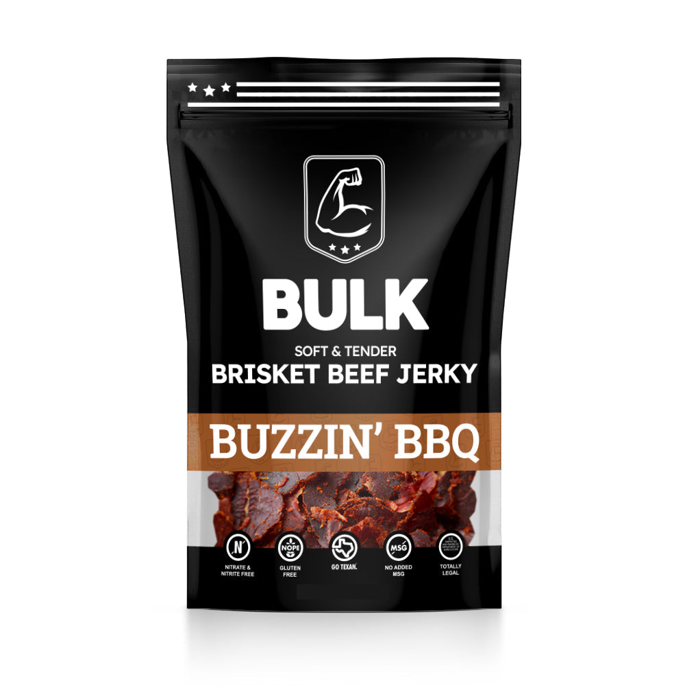 Bulk Buzzin' BBQ Brisket Beef Jerky - Premium Smoked Meat Snacks for Camping, Hiking & Road Trips - High Protein Low Carb Keto-Friendly Snack