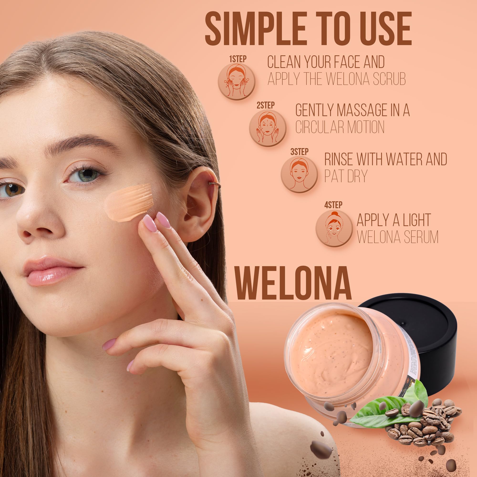 Welona Coffee Tan Removal Face Scrub (100g) - Natural Exfoliating Scrub for Blackheads, Whiteheads & Dead Skin | Detan Pack for Men & Women | Brightens Skin & Reduces Pigmentation | Perfect for Daily Skincare Routine & Post-Sun Care