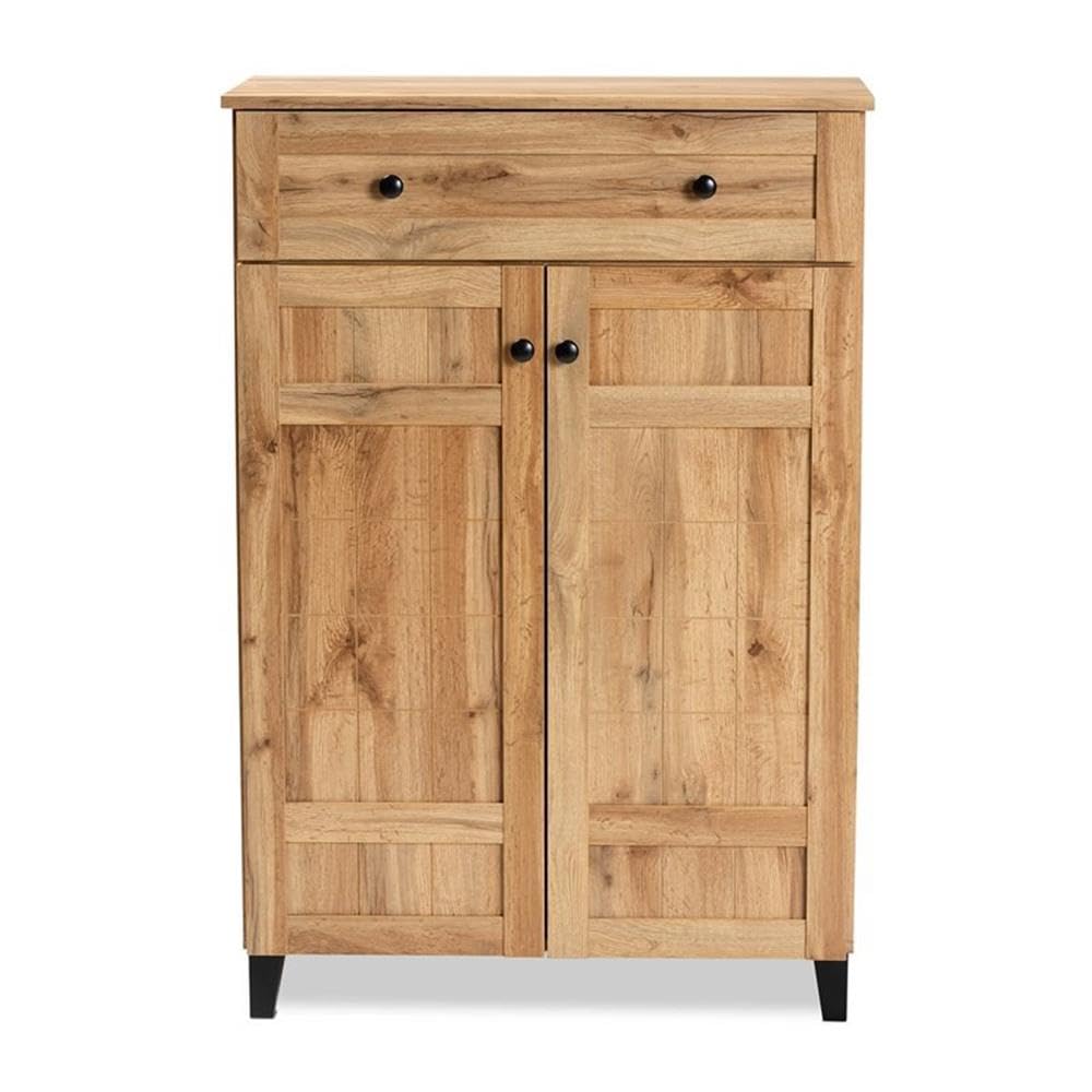 Baxton Studio Glidden Modern Shoe Storage Cabinet - 1-Drawer Oak Brown Wooden Entryway Organizer for Shoes, Boots & Home Décor | Perfect for Hallway, Closet & Bedroom Organization