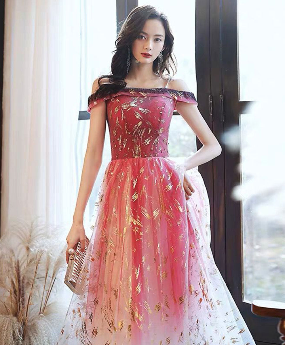 Elegant Burgundy Off-Shoulder Lace Tulle Prom Dress - Long Formal Gown for Homecoming, Wedding Guest & Special Occasions