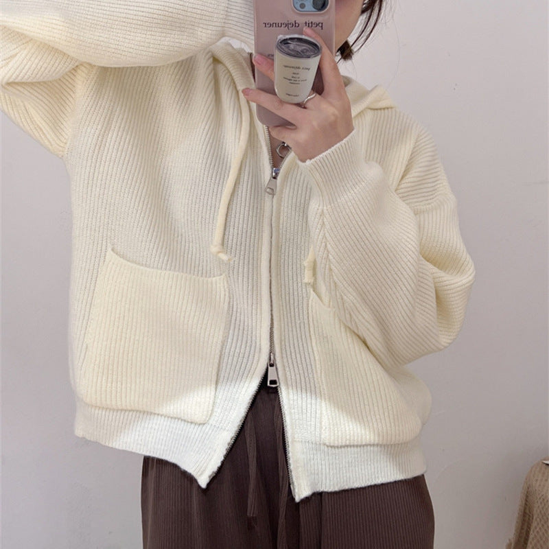 Men's Autumn Winter Zipper Hooded Sweater - Loose Fit Knitted Cardigan Jacket for Casual Wear | Warm Fleece Lined Coat for Outdoor Activities & Daily Use
