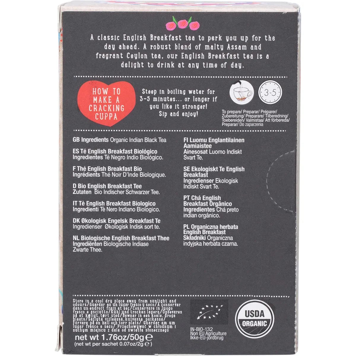 Organic English Breakfast Tea Bags - 20 Count | Premium Black Tea Blend | Perfect for Morning Boost & Afternoon Relaxation