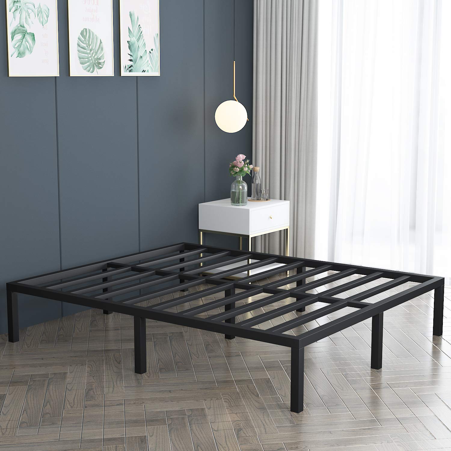 Heavy Duty King Platform Bed Frame with Slatted Base - 14 Inch Mattress Foundation, 12 Inch Under-Bed Storage Space, No Box Spring Required (Full Size) - Perfect for Master Bedrooms, Guest Rooms & Small Space Living