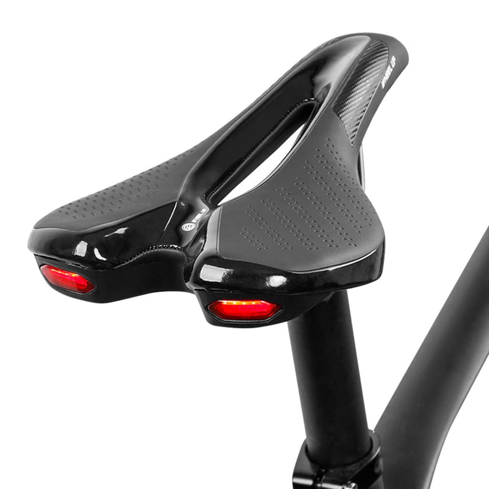 Lixada Comfortable Bike Saddle with USB Charging & Warning Taillight - Breathable Seat Cushion for Mountain & Road Bikes - Perfect for Commuting, Cycling & Outdoor Adventures