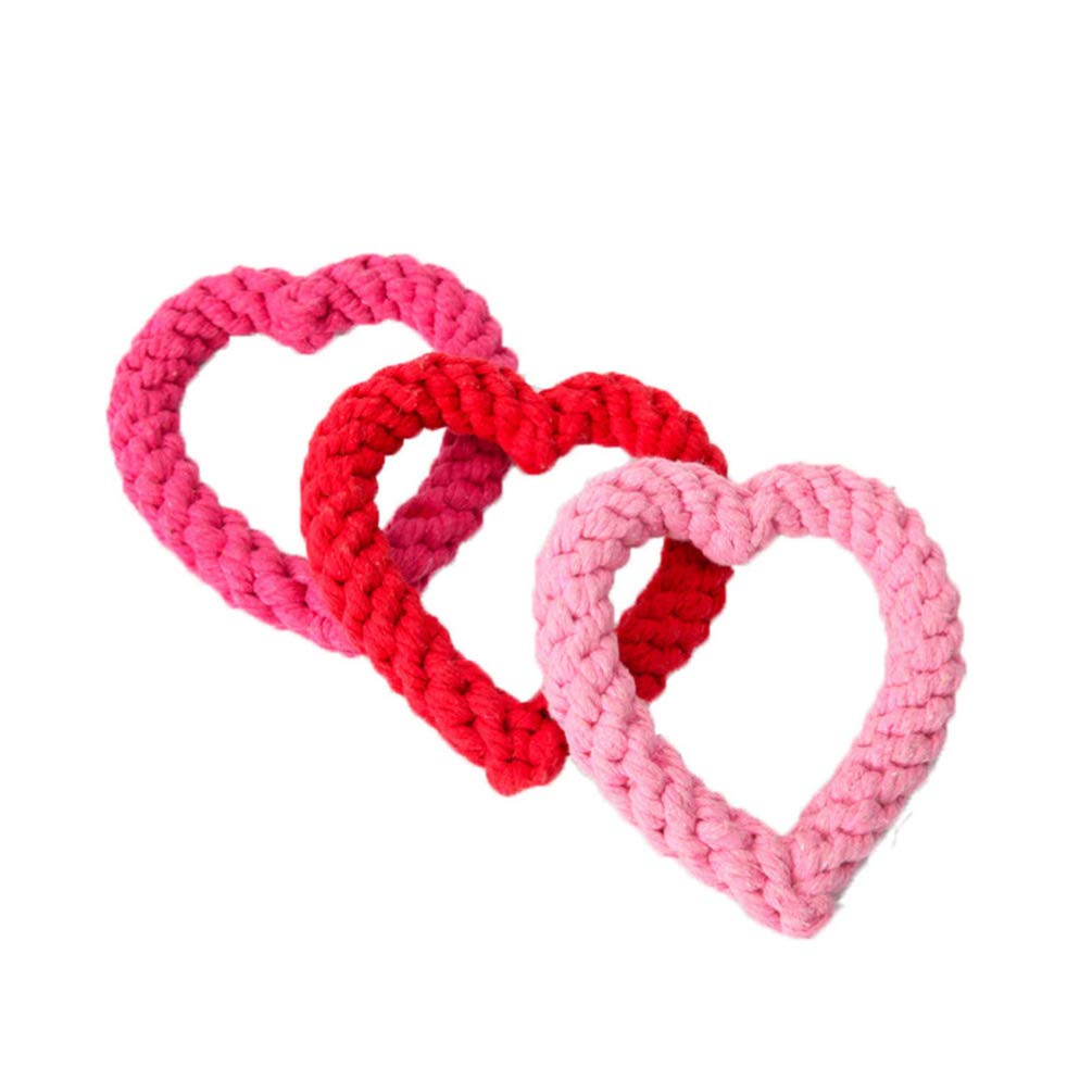 4pcs Dog Chew Toys - Cotton Rope Puppy Teething Toys with Red Heart Shape for Small & Medium Dogs | Valentine's Day, New Year & Pet Party Supplies (Random Colors) | Perfect for Training, Playtime & Dental Health