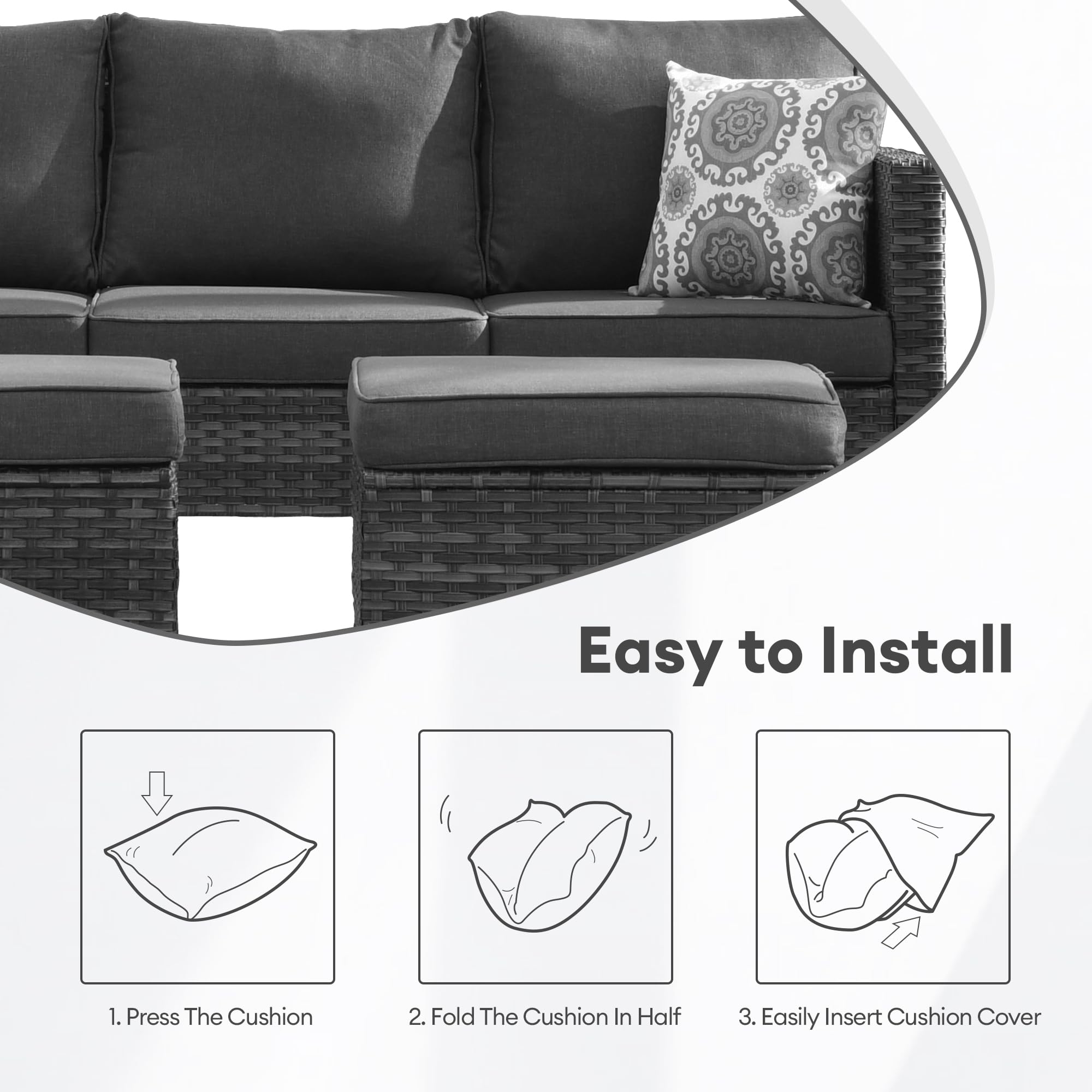 Waterproof Outdoor Cushion Covers - 8 Pack Black Patio Furniture Covers with Zipper for Sofa, Couch & Ottoman - Durable All-Weather Protection for Backyard, Deck & Poolside Use