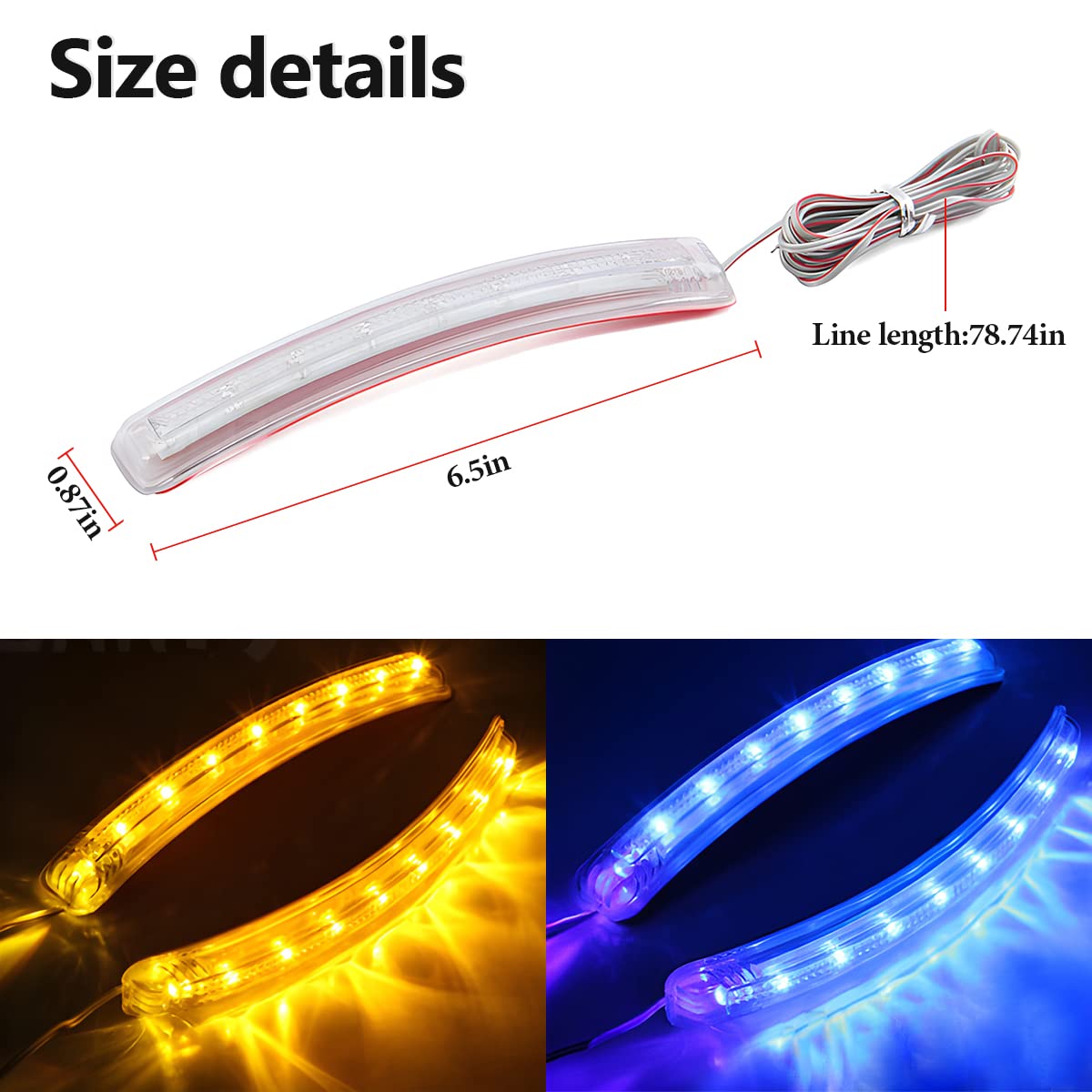 2 Pcs LED Turn Signal Strip Lights - Flexible Switchback Dual-Color Fork Blinkers - Waterproof Adjustable Daytime Running Tail Light Kit (Blue) - Perfect for Motorcycles, ATVs, and Custom Cars