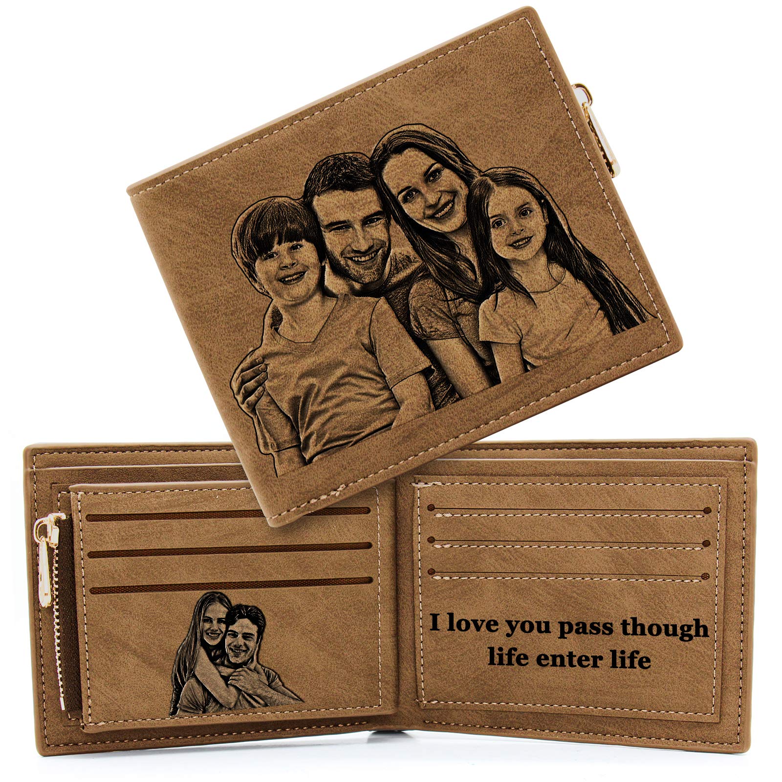 Custom Engraved Leather Wallets for Men - Personalized Photo Bifold Slim Wallet | Perfect Gift for Dad, Husband & Boyfriend | Everyday Carry & Special Occasions