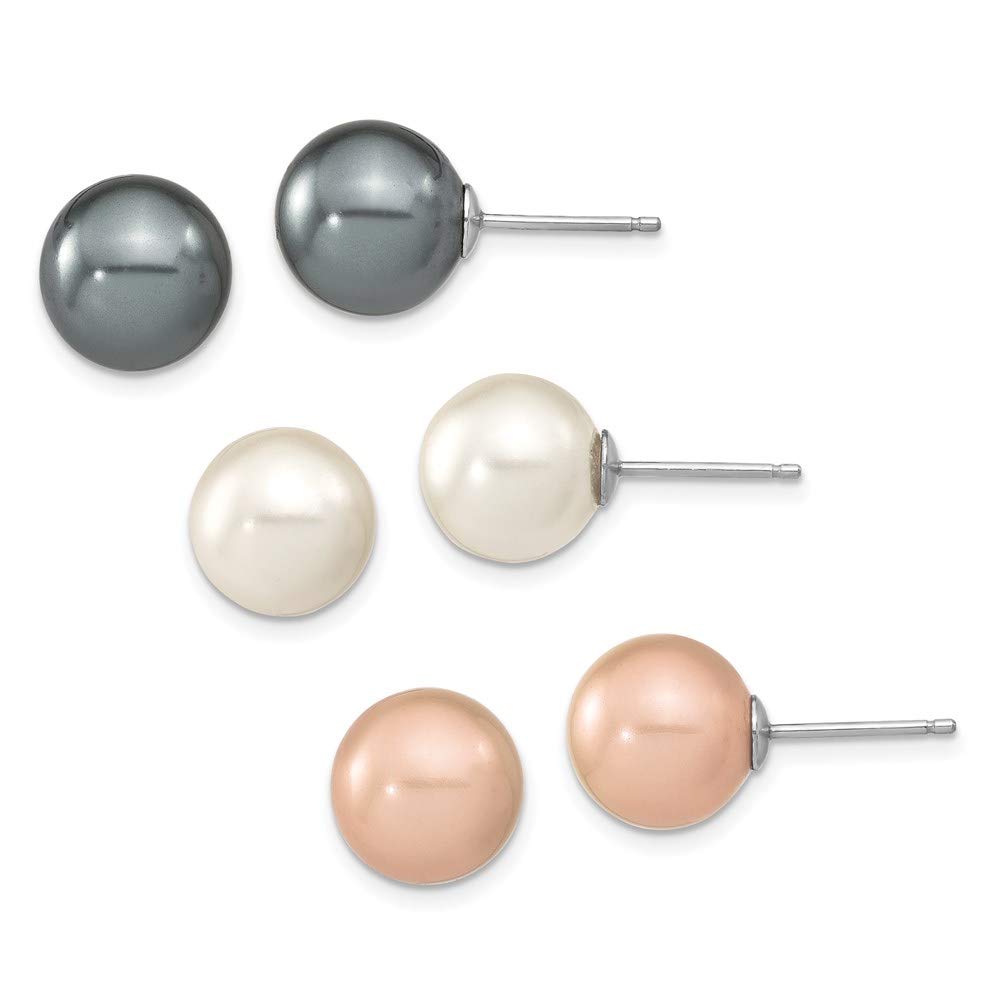 925 Sterling Silver White/Rose/Gray Imitation Shell Pearl Earrings Set - Elegant Fine Jewelry for Women, Perfect Gift for Her (1mm) | Ideal for Weddings, Parties & Everyday Wear