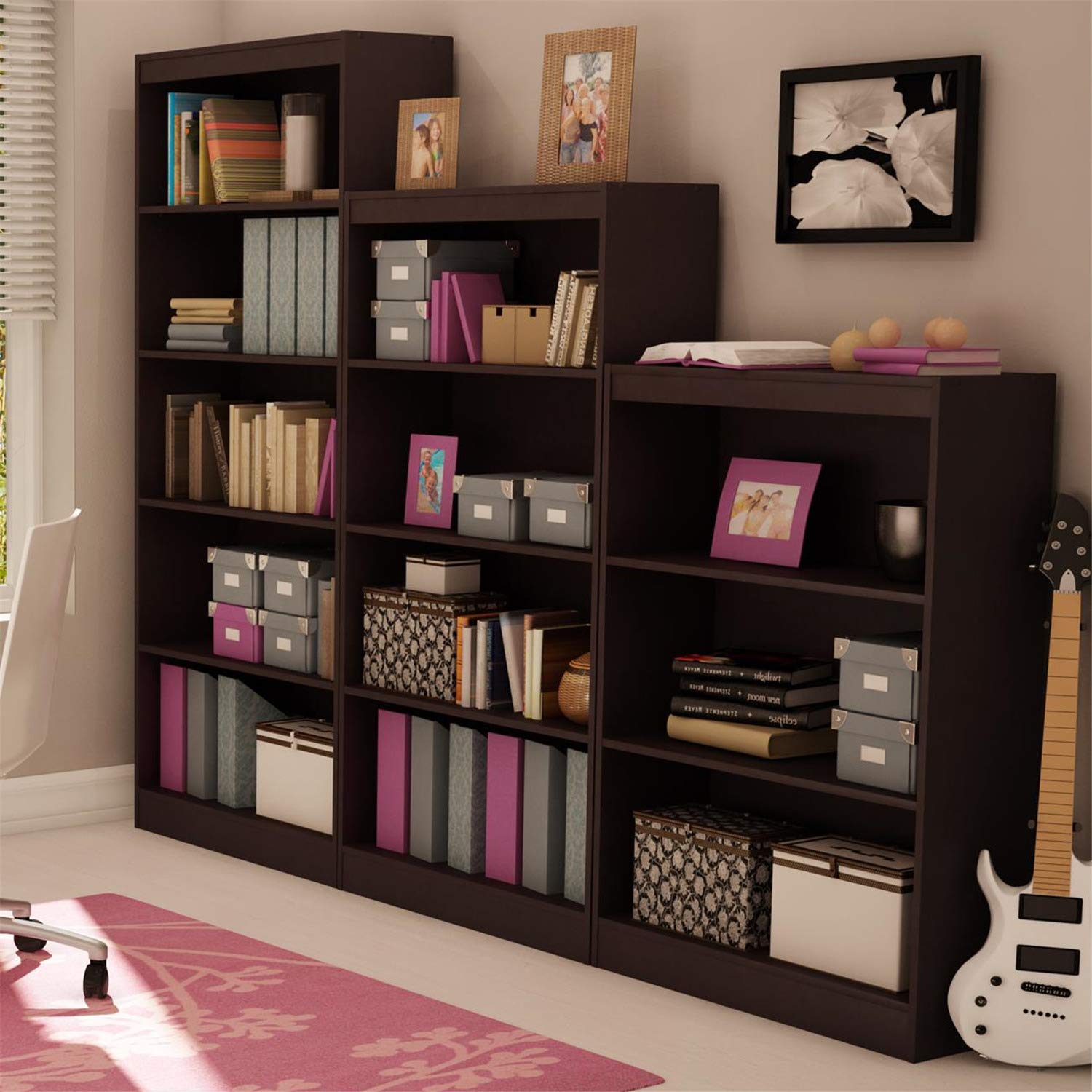 South Shore Axess 5-Shelf Bookcase, Black - Modern Bookshelf for Home Office, Living Room & Bedroom - Sturdy Storage Solution for Books, Decor & Organizing