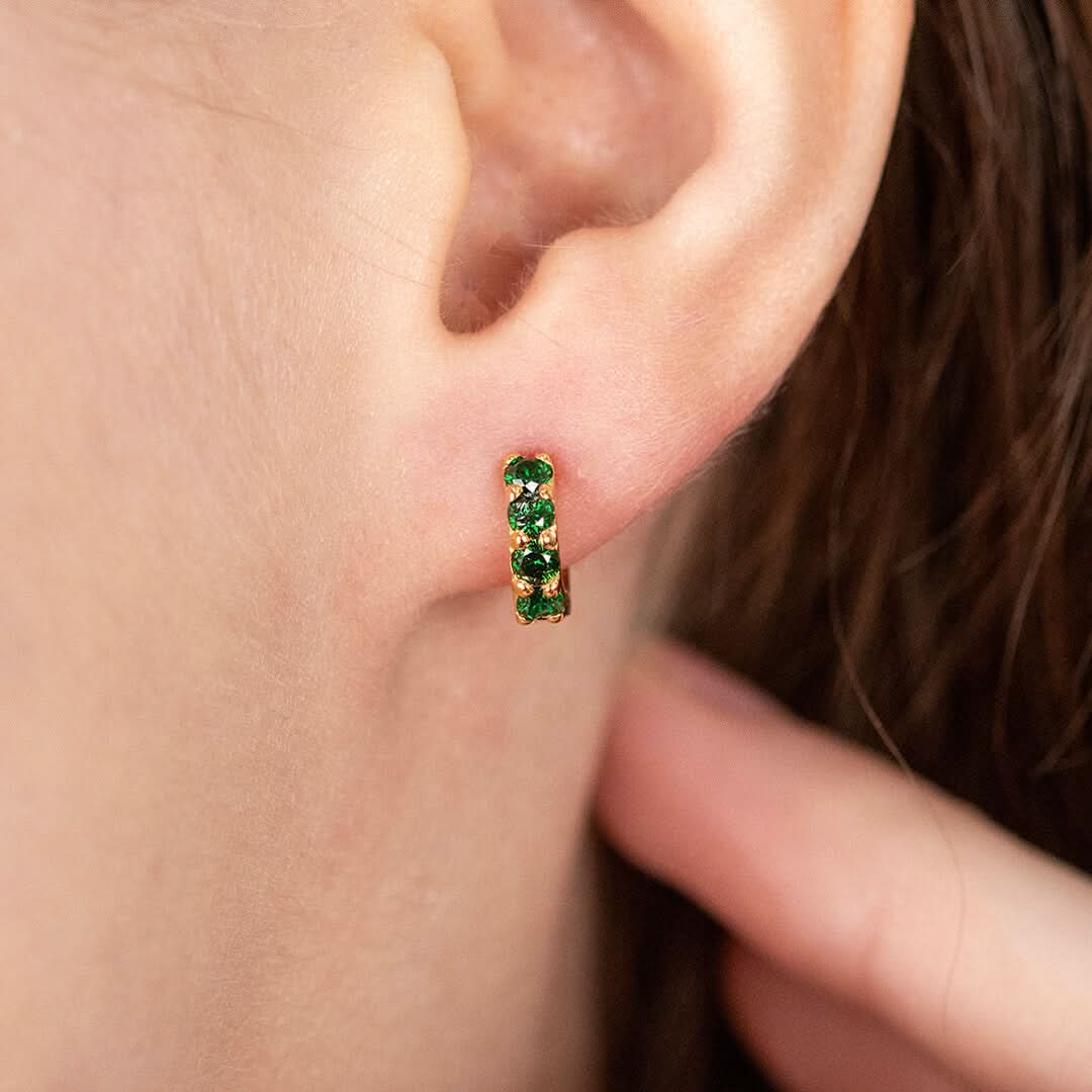 Green Twinkle Huggie Earrings 14K Gold Plated - Perfect for Everyday Wear, Parties & Special Occasions