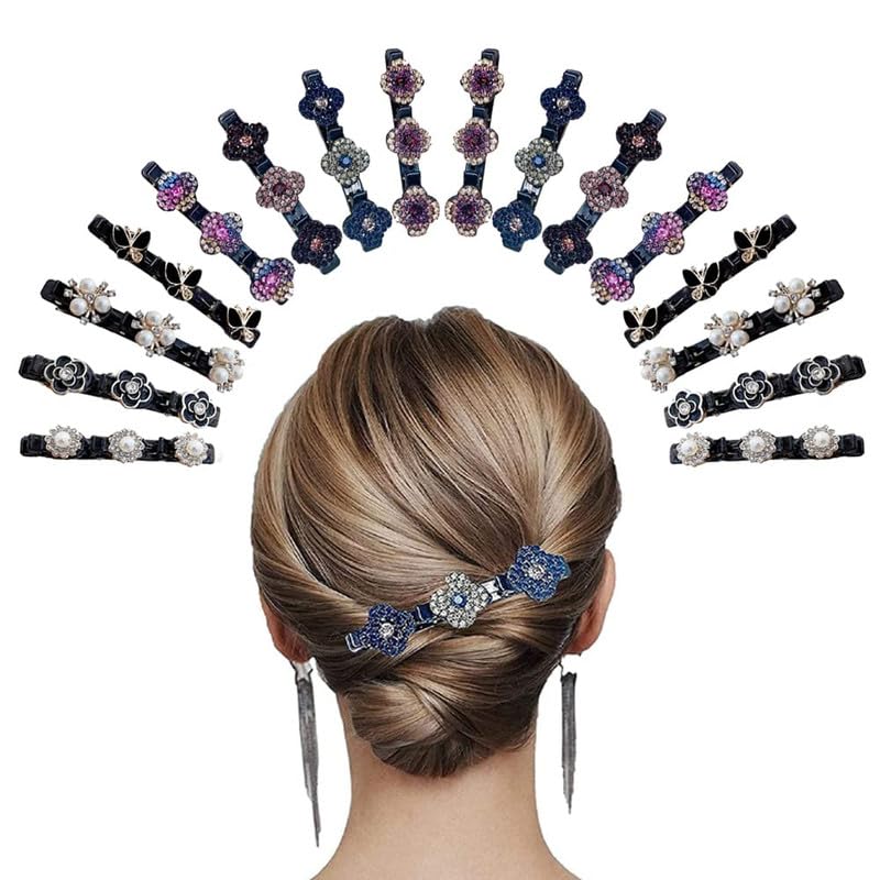 4 Pcs Sparkling Crystal Hair Clips Set - Rhinestone Braided Duckbill Clips with 3 Small Clips for Women & Girls, Four-Leaf Clover Design Hair Accessories for Parties, Weddings & Daily Styling