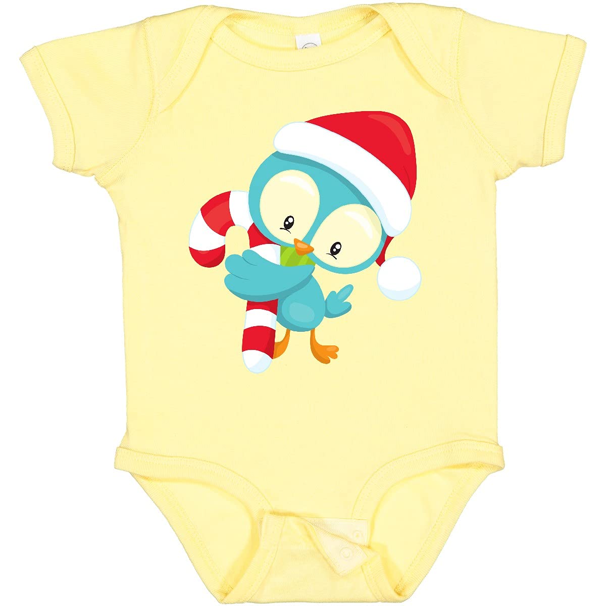 Inktastic Christmas Bird Baby Bodysuit - Cute Santa Hat & Candy Cane Design | Holiday Outfit for Infants, Newborn Christmas Photo Shoot, Festive Family Matching Pajamas