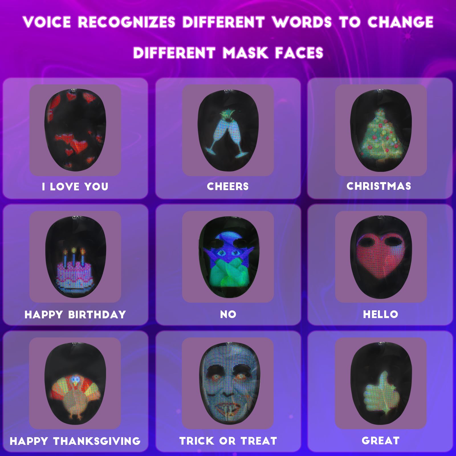 Depointer Life LED Face Mask with Voice Recognition & Gesture Control - Programmable App, Multi-Pattern Light Display for Cosplay, Rave Parties & Festivals