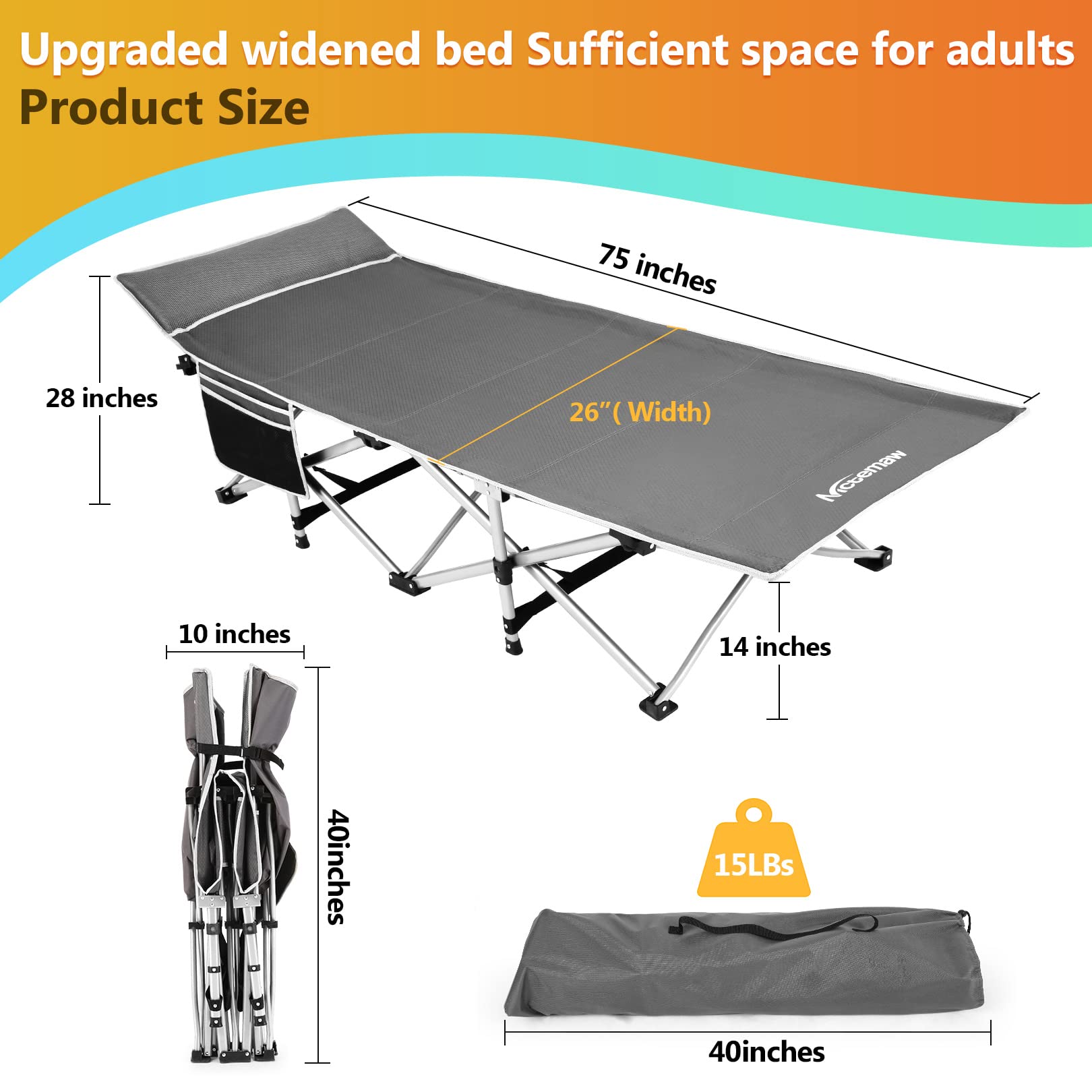 Homdox Folding Camping Cot with Cot Pad - Lightweight Portable Heavy Duty Adult Travel Cot for Outdoor, Office & Home Use | Double Layer Oxford Fabric for Comfort | Perfect for Camping, Travel & Emergency Sleeping