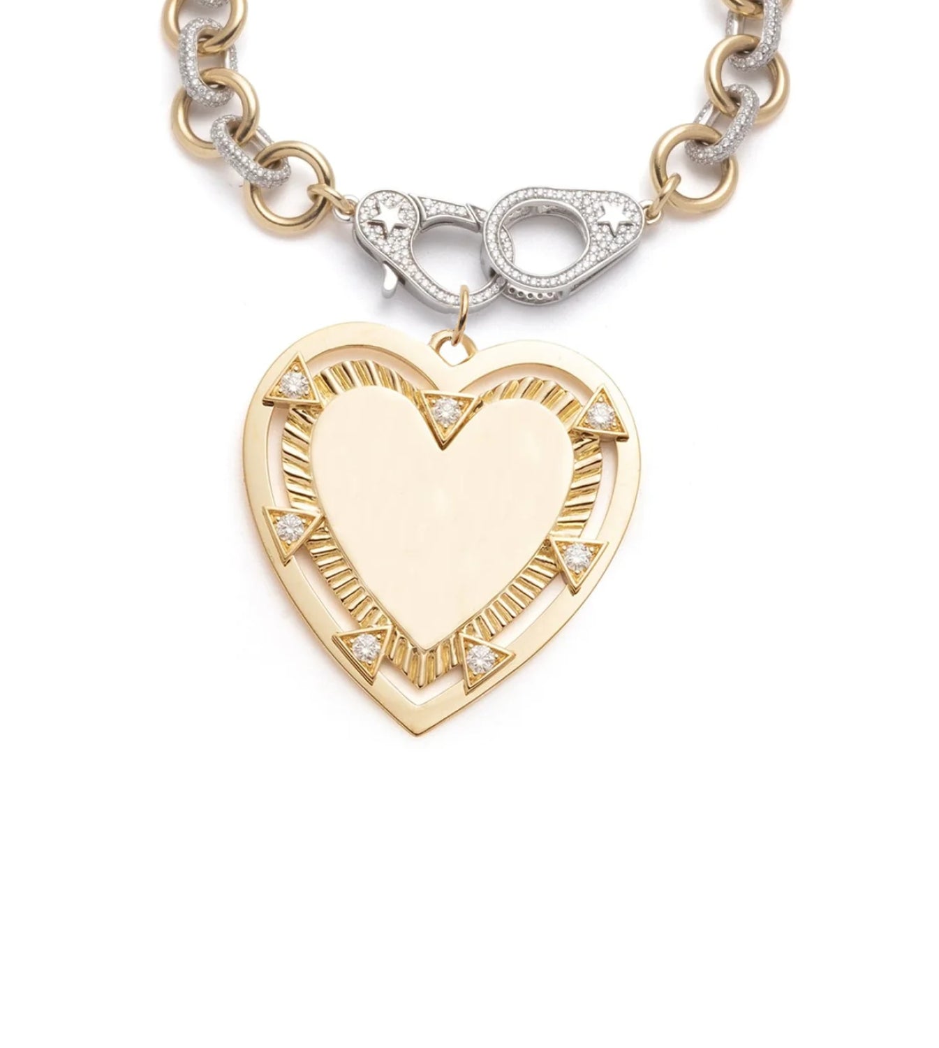 Stylish Midsized Mixed Link Pave Bracelet with Oversized Engravable Heart Medallion & Annex Link - Perfect for Valentine's Gifts, Anniversary Presents & Everyday Fashion Jewelry