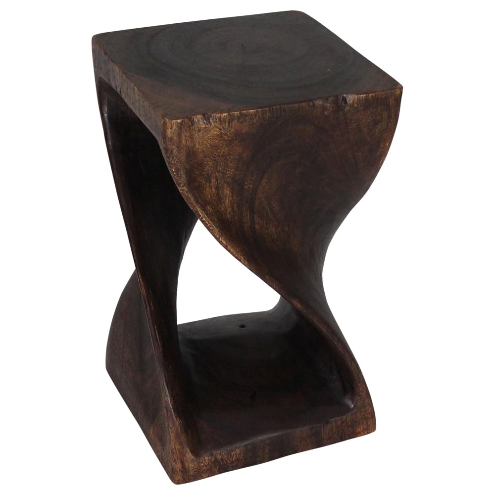 Haussmann Original Wood Twist Stool 12x12x20 Inches - High Mocha Oil Finish - Rustic Bar Stool for Kitchen Island, Breakfast Nook & Home Decor