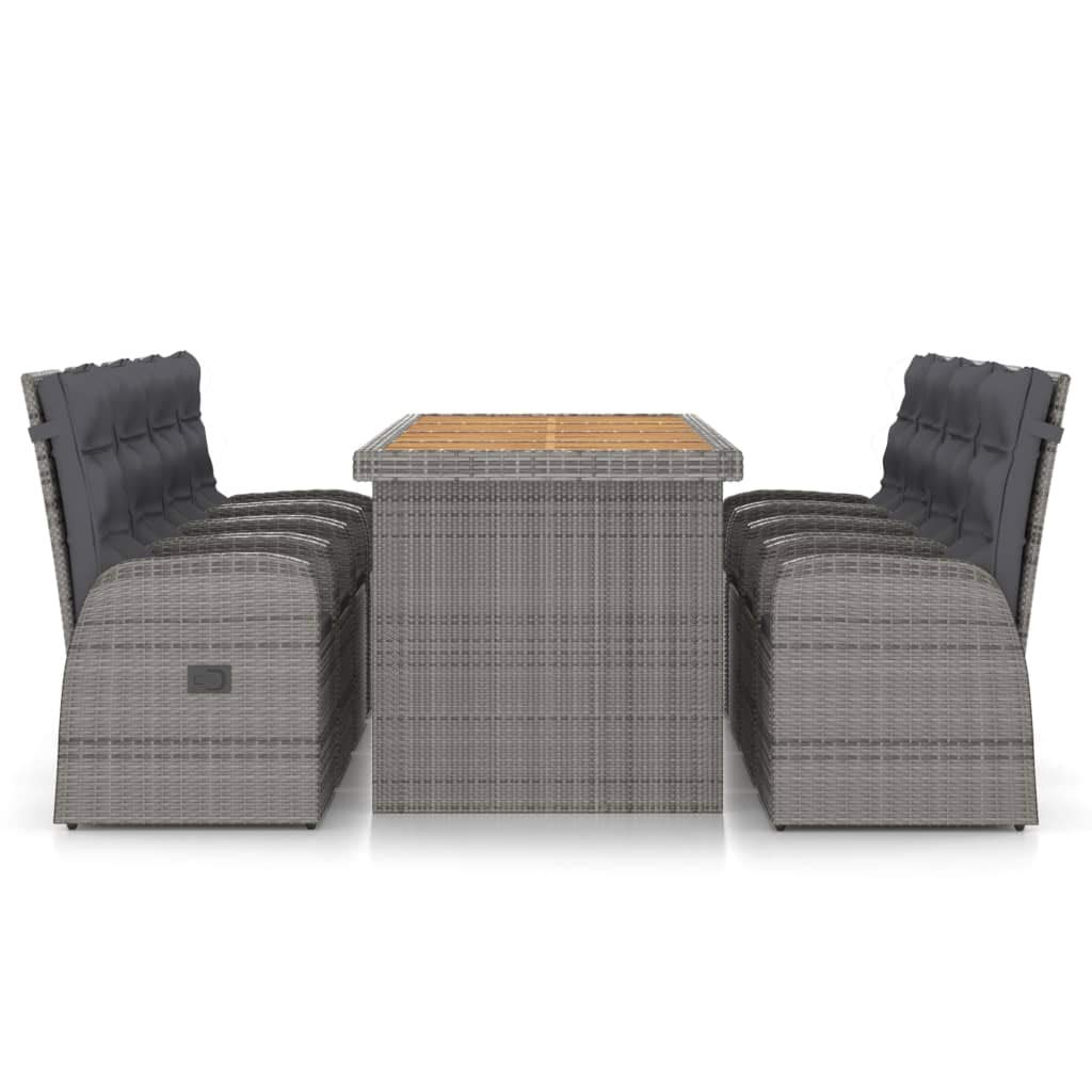 9-Piece Gray Poly Rattan Outdoor Dining Set with Cushions - Patio Furniture Set with Table & Armchairs for Garden, Backyard, and Poolside Relaxation