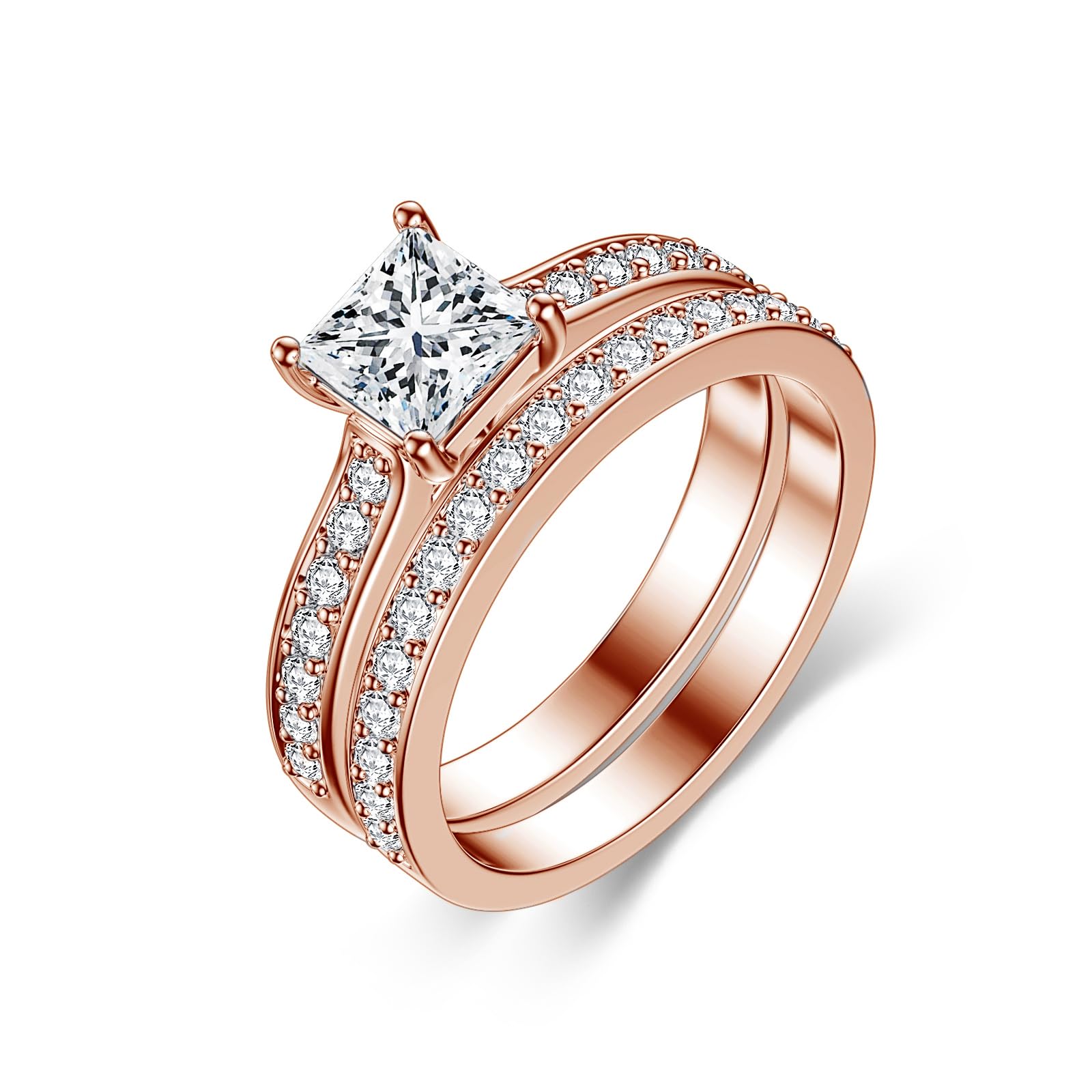 Moissanite Engagement Ring Set for Women - 2cttw D Color VVS1 Princess Cut Wedding Band Bridal Set in 925 Sterling Silver | Perfect for Proposals, Anniversaries & Bridal Jewelry