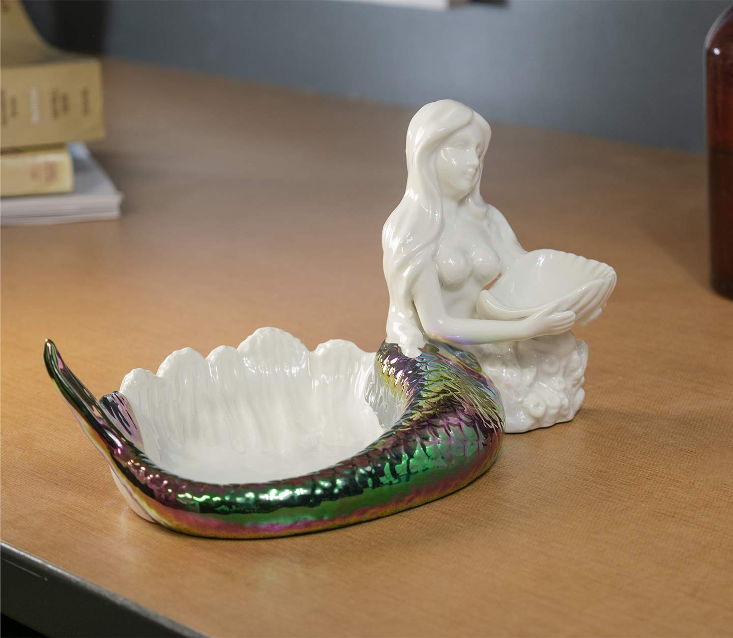 Ceramic Mermaid Soap Dish - 8 Inch Bathroom Decor with Drainage Holes | Elegant Soap Holder for Bathroom, Kitchen Sink, or Vanity | Perfect Gift for Mermaid Lovers & Home Decor Enthusiasts