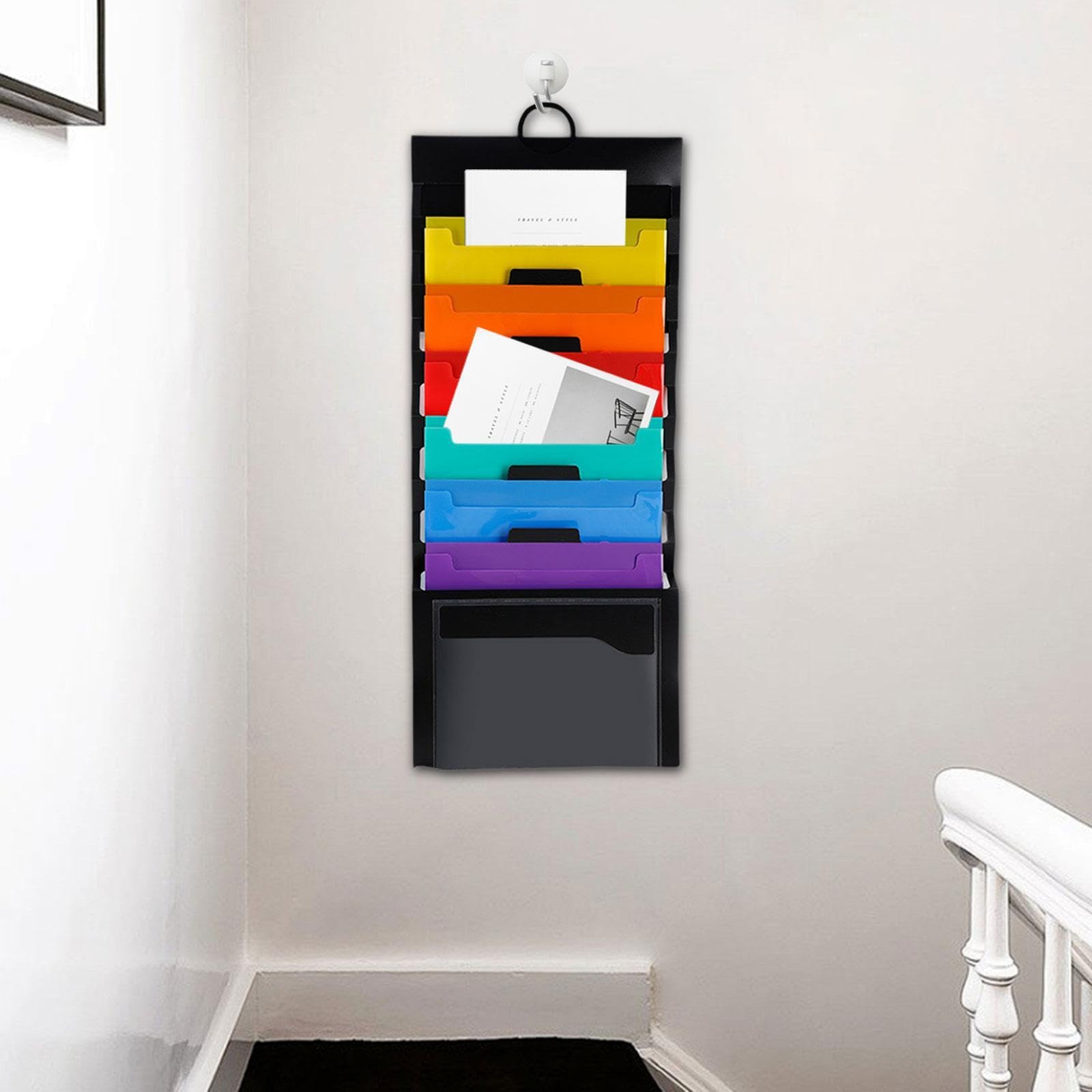 Kokiya 6-Pocket Hanging Wall File Organizer - Expandable Document Holder for Home & Office - Sturdy Wall Mount Paper Folder for Bills, Receipts, Letters (Ideal for Home Office Organization & Work Efficiency)