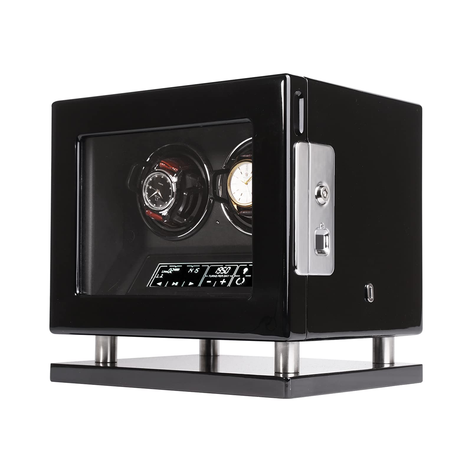 Premium Automatic Watch Winder for 2 Watches - XTELARY Fingerprint Switch with LCD Touch Display & Remote Control - Adjustable Watch Pillows for Rolex, Omega & Luxury Timepieces - Perfect for Home, Office & Travel Storage