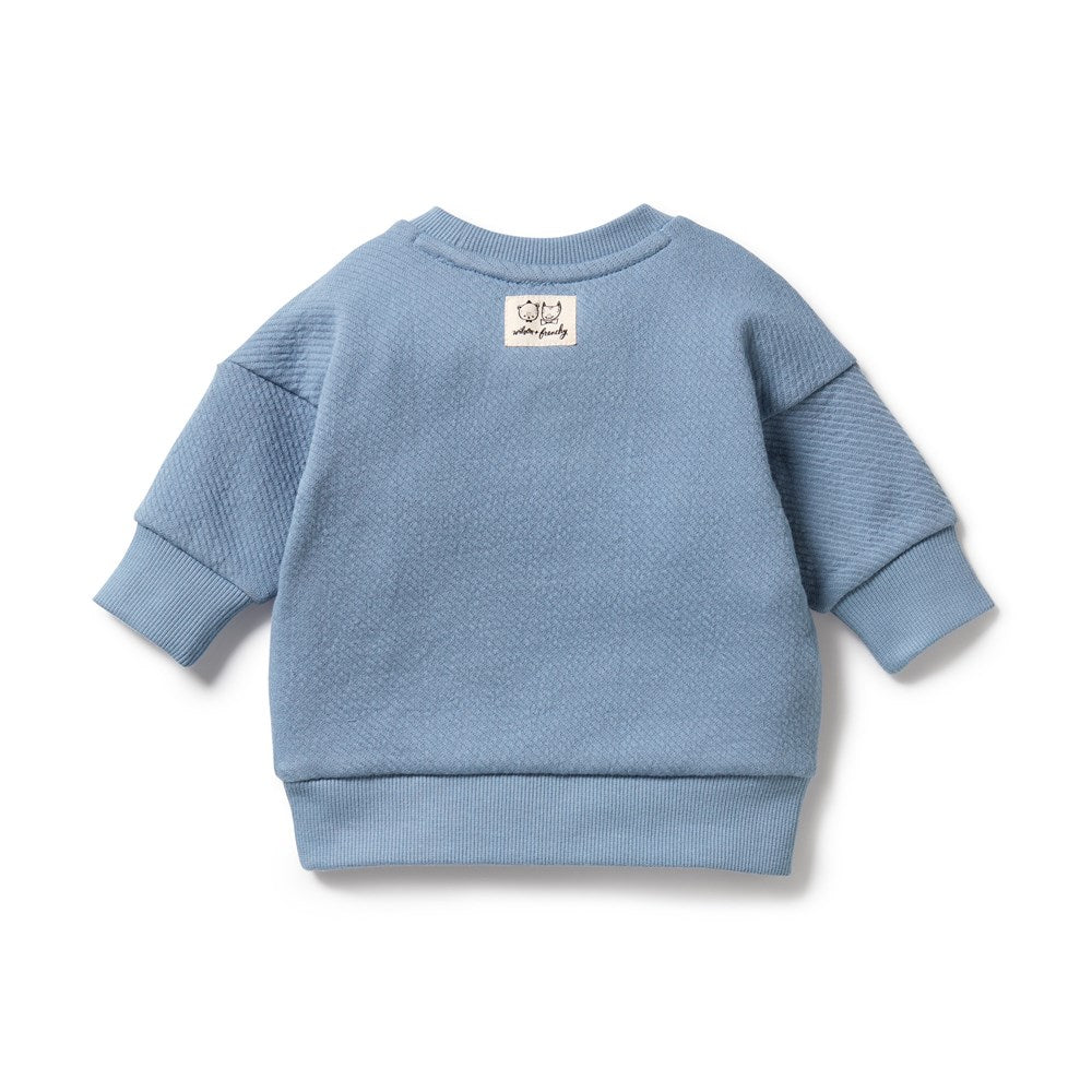 Storm Blue Organic Quilted Sweatshirt - Eco-Friendly Cotton Pullover for Women | Cozy Casual Wear for Fall, Winter & Outdoor Activities