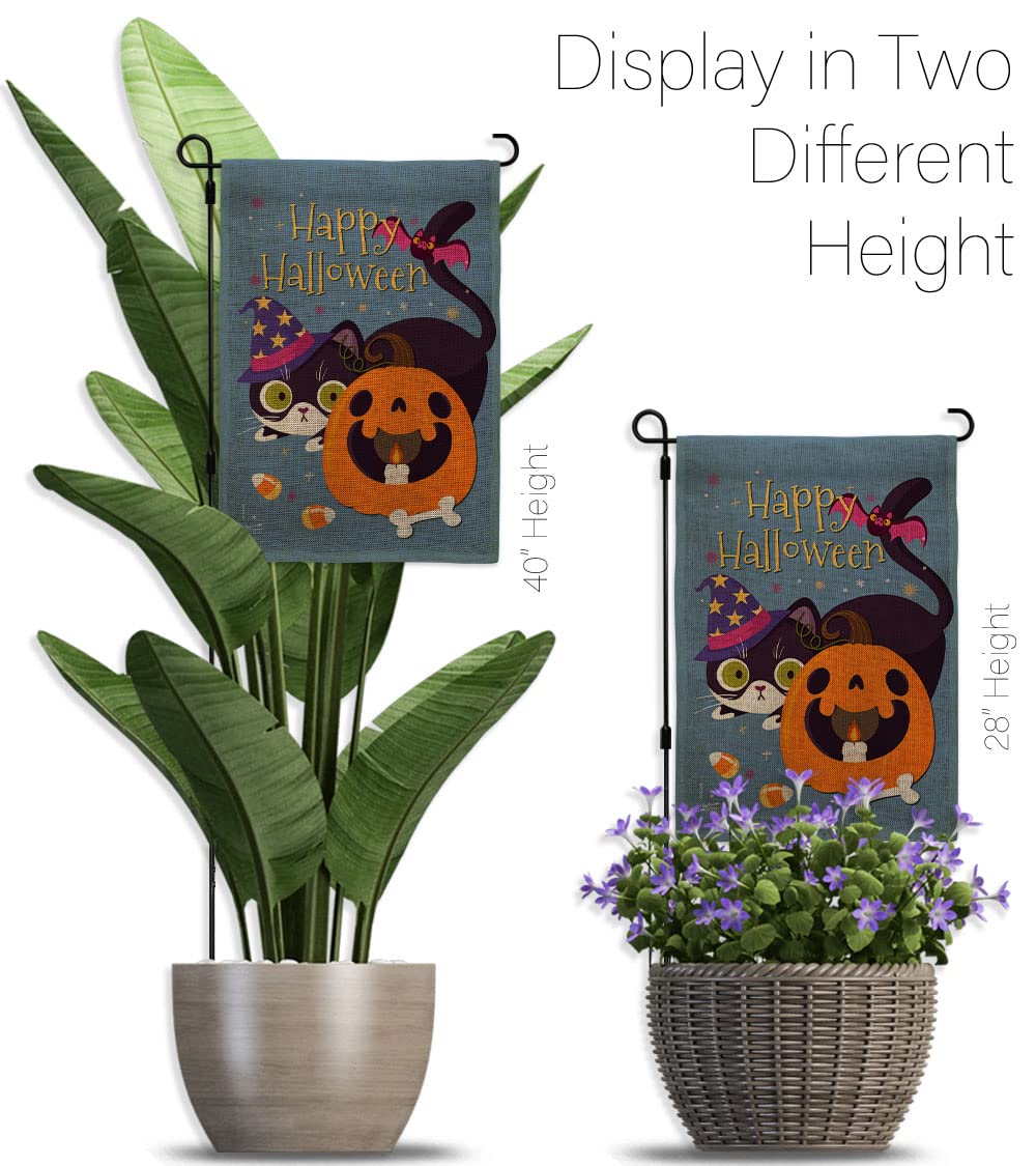 Witchy Cat Burlap Garden Flag - Halloween Decor for Yard & Home