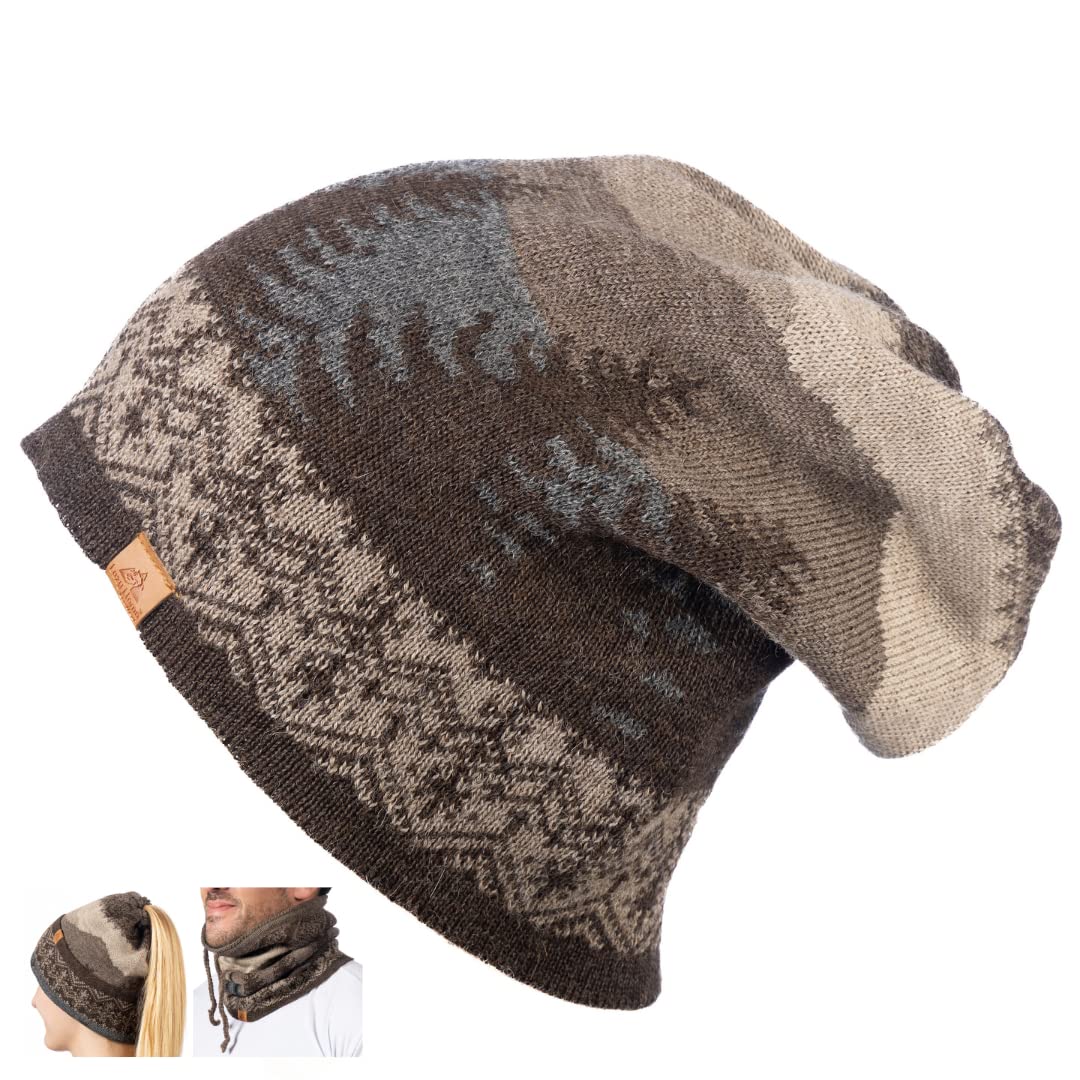 Soft Baby Alpaca Wool Winter Hat - Unisex Warm Knitted Beanie & Neck Warmer for Men & Women | Cozy Winter Accessory for Skiing, Hiking & Outdoor Activities