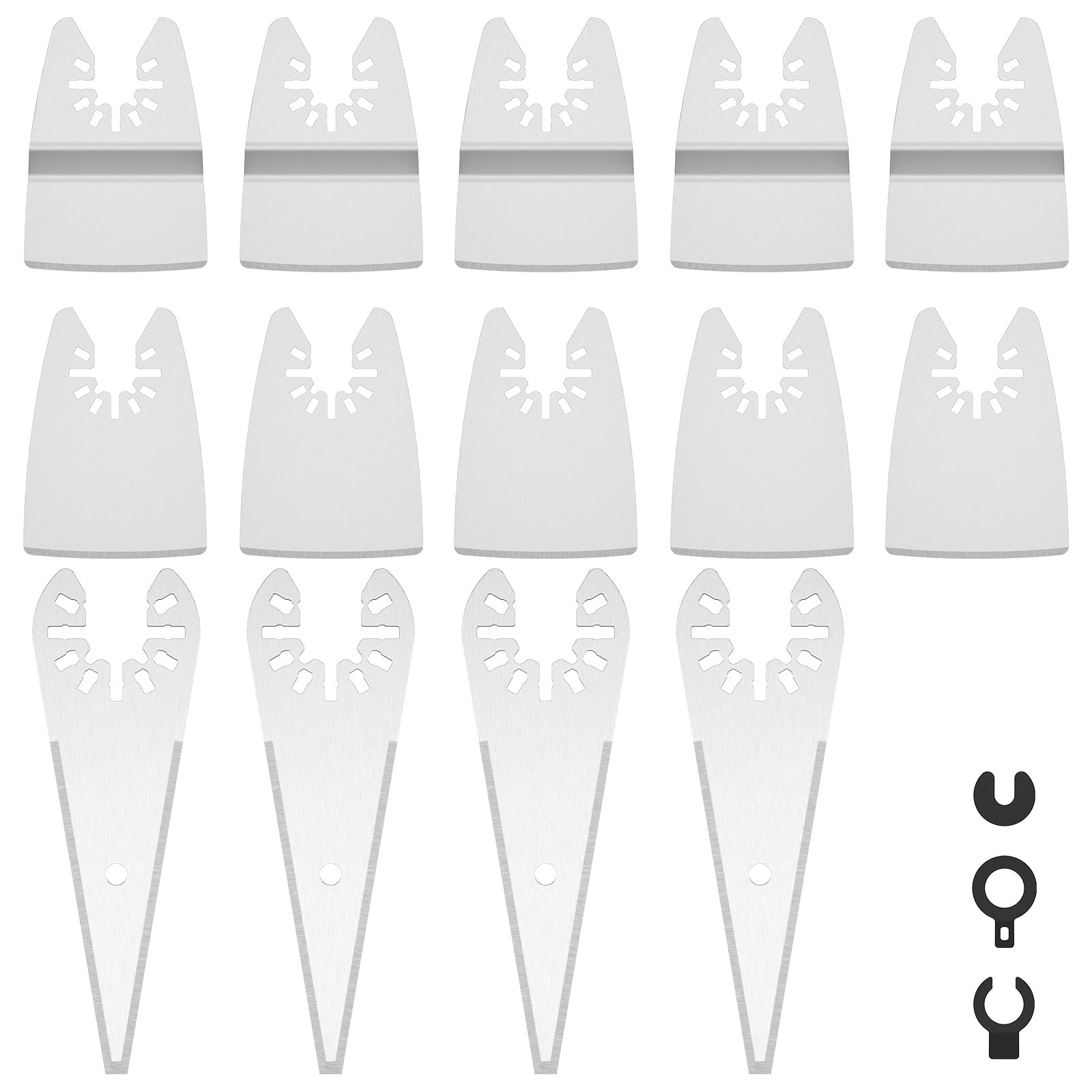 Deuson 14-Piece Oscillating Multi-Tool Blade Set - Stainless Steel Straight, Curved & Rigid Blades with Carbon Steel, Tapered Scraper & Adapters for Paint Mortar Removal - Perfect for DIY Home Renovation, Woodworking & Tile Work