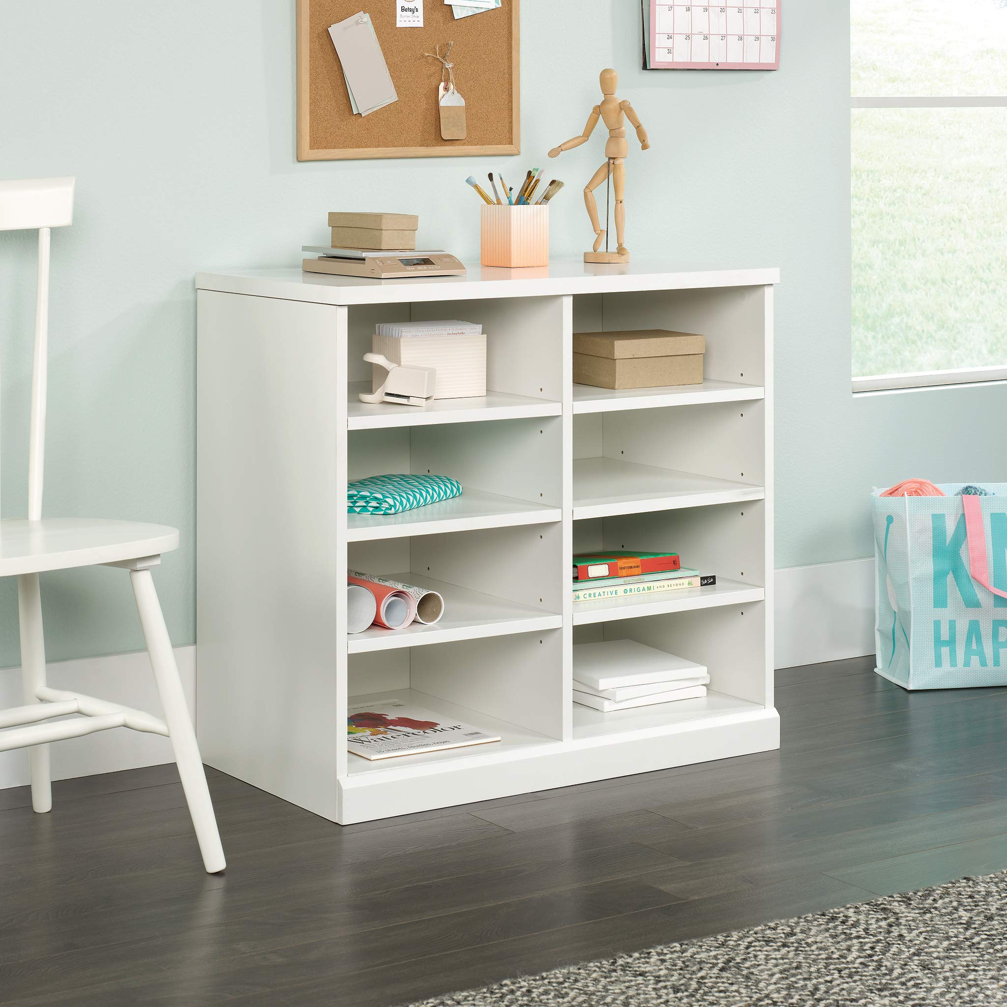 Sauder Craft Pro Series Open Storage Cabinet - White Finish | Modern Home & Office Organization Solution for Books, Decor & Supplies