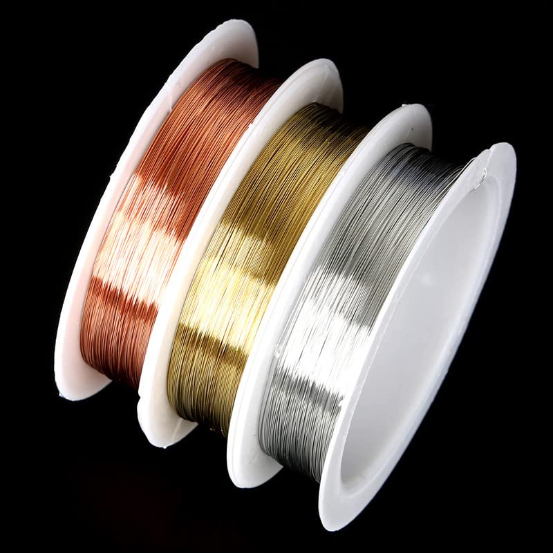 3 Rolls 0.2mm/32 Gauge Tarnish Resistant Copper Jewelry Beading Wire - Premium Craft Wire for DIY Jewelry Making, Bracelets, Necklaces & Beading Projects - Perfect for Jewelers and Craft Enthusiasts