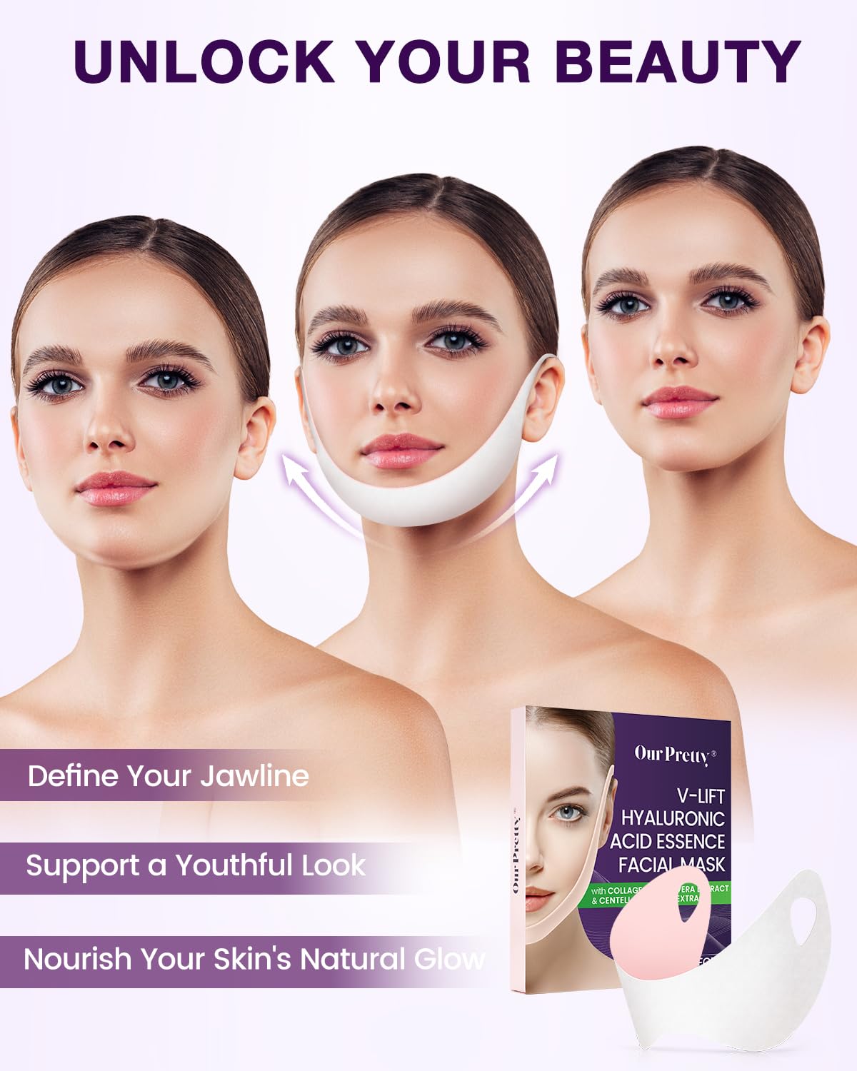 V-Line Shaping Contouring Face Masks (5 Pack) - Double Chin Reduction Mask with Collagen, Aloe Vera & Hyaluronic Acid - Anti-Wrinkle, Skin Firming & Tightening for Jawline Lift - Perfect for Daily Skincare & Special Occasion Prep