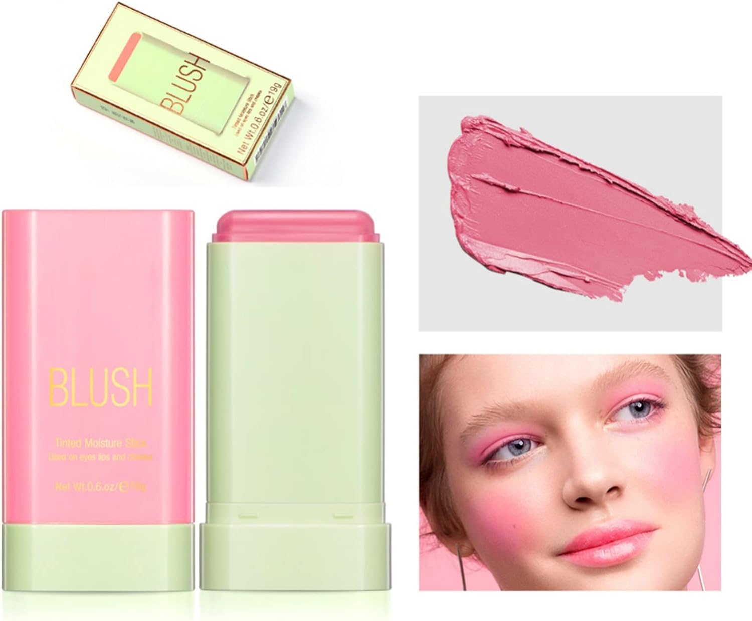 3-in-1 Blush Stick for Cheeks, Lips & Eyes | Natural Matte Cream Blush with Moisturizing Formula | Easy to Blend Cheek Tint for All Skin Tones (Shy Pink) | Perfect for Everyday Makeup & On-the-Go Touch Ups