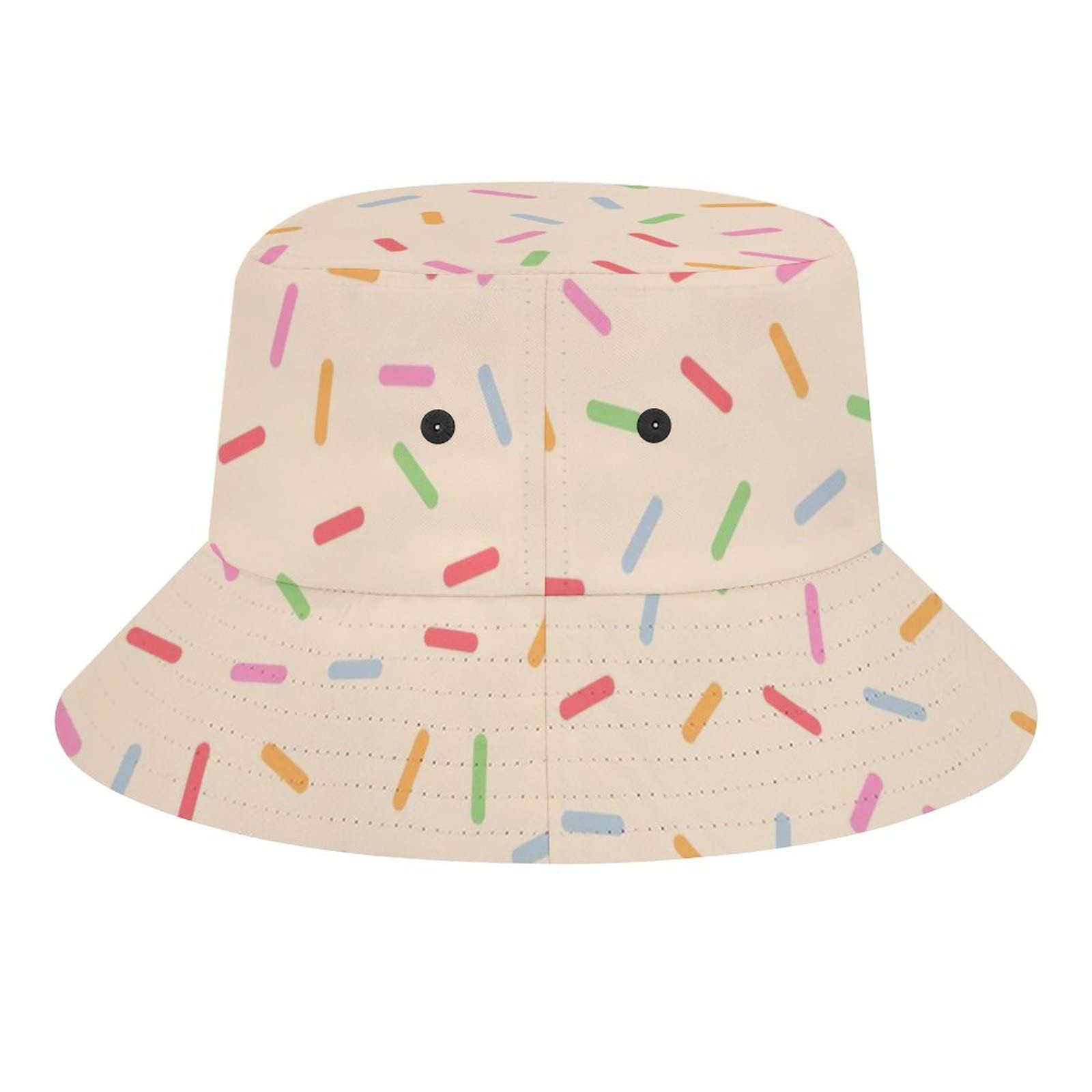 Unisex Packable Donut Rainbow Sprinkles Bucket Hat - Summer Beach Fisherman Sun Hat for Women & Men - Perfect for Travel, Outdoor Activities & Festivals
